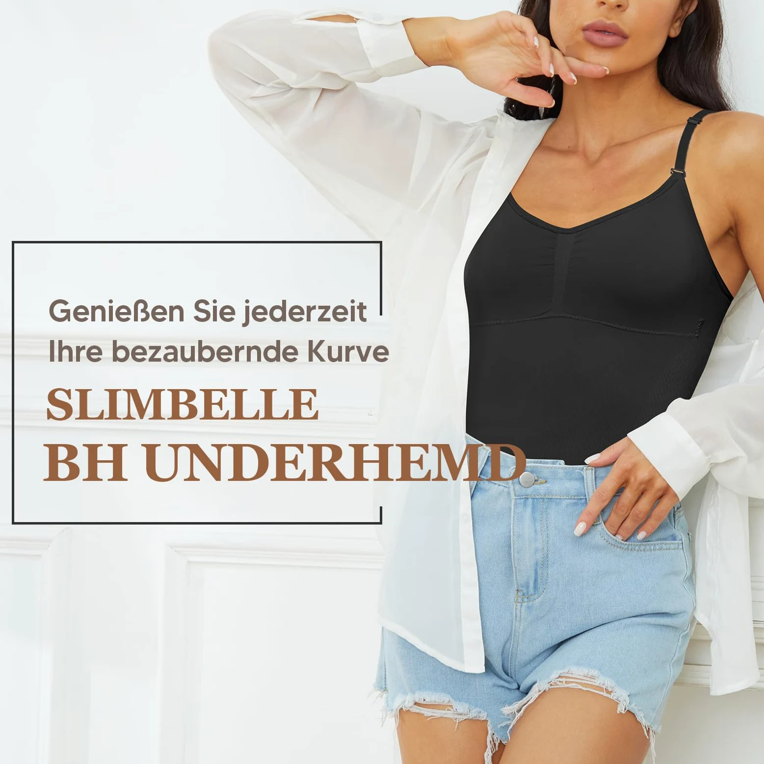 damski podkoszulek modelujący brzuch casual, top modelujący sylwetkę, bez szwów, modelujący top z ramiączkami spaghetti