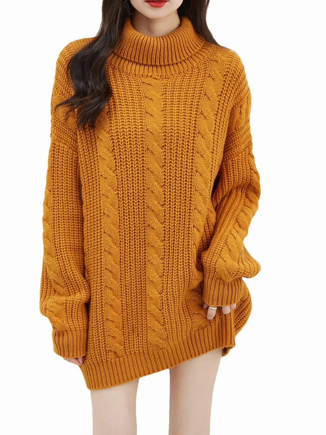 Disimlarl Damski sweter z golfem z wełny merynosów, sweter zimowy, oversize, sweter z długim rękawem, dzianinowy sweter