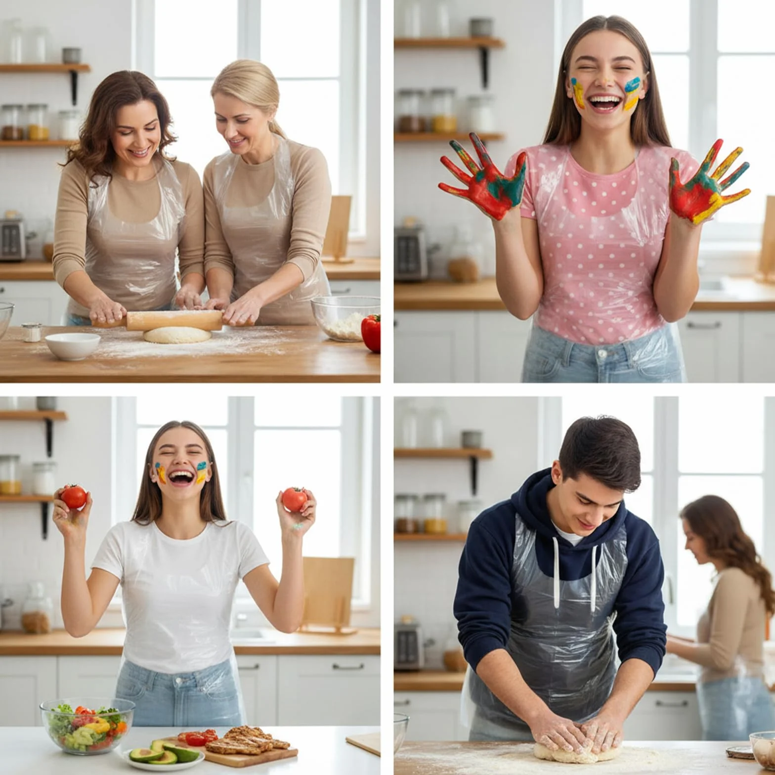 Nogeqi 50 sztuk fartuchów dla dzieci, jednorazowe fartuchy plastikowe, jednorazowe, plastikowe, 55 x 65 cm, wodoodporne, jednorazowe fartuchy Pe przezroczyste do gotowania, czyszczenia, malowania