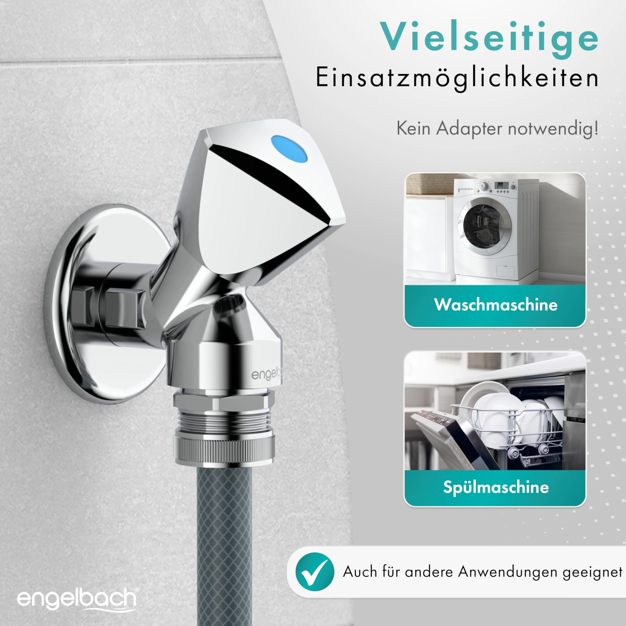 Engelbach® Uniwersalny zawór do urządzeń samouszczelniający – do pralki, zmywarki i innych – zawór przyłączeniowy z zaworem zwrotnym i napowietrzaczem