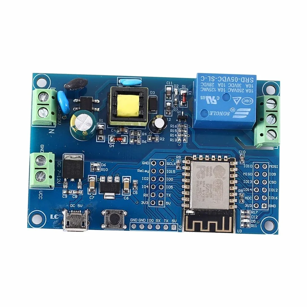 Moduł przekaźnika WiFi, AC 220 V DC 12 V DC, moduł przełączający przekaźnik WiFi, samoblokujący, pilot ESP-12F, moduł przekaźnika Smart Home ESP8266