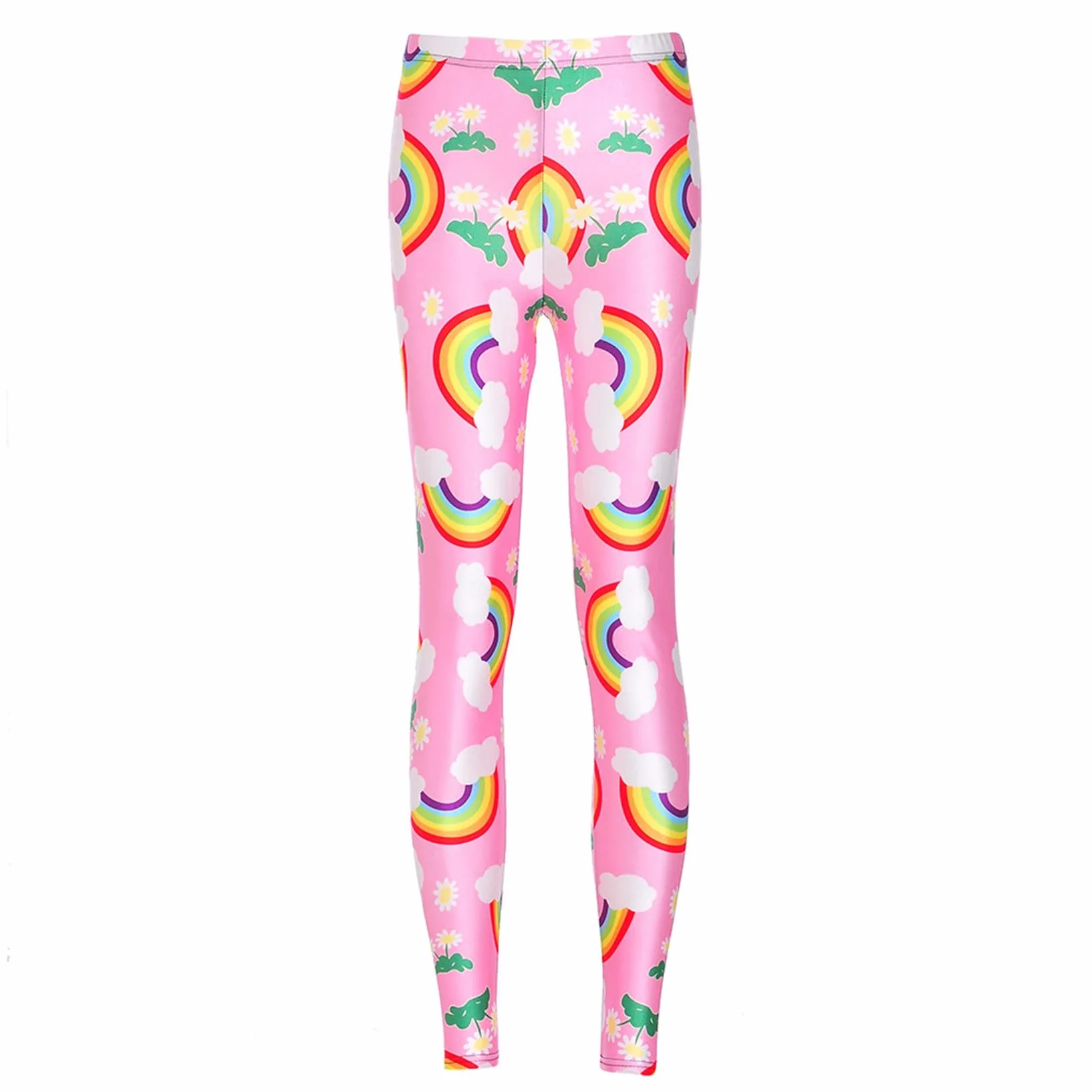 Legginsy damskie Push Up, Women Fashion Rainbow Cloud Flower Prints Yoga Pants 7/8 Length Gym Leggings Skinny Training Trousers Running Exercise Tights rozciągliwe sportowe legginsy do jogi (Color :