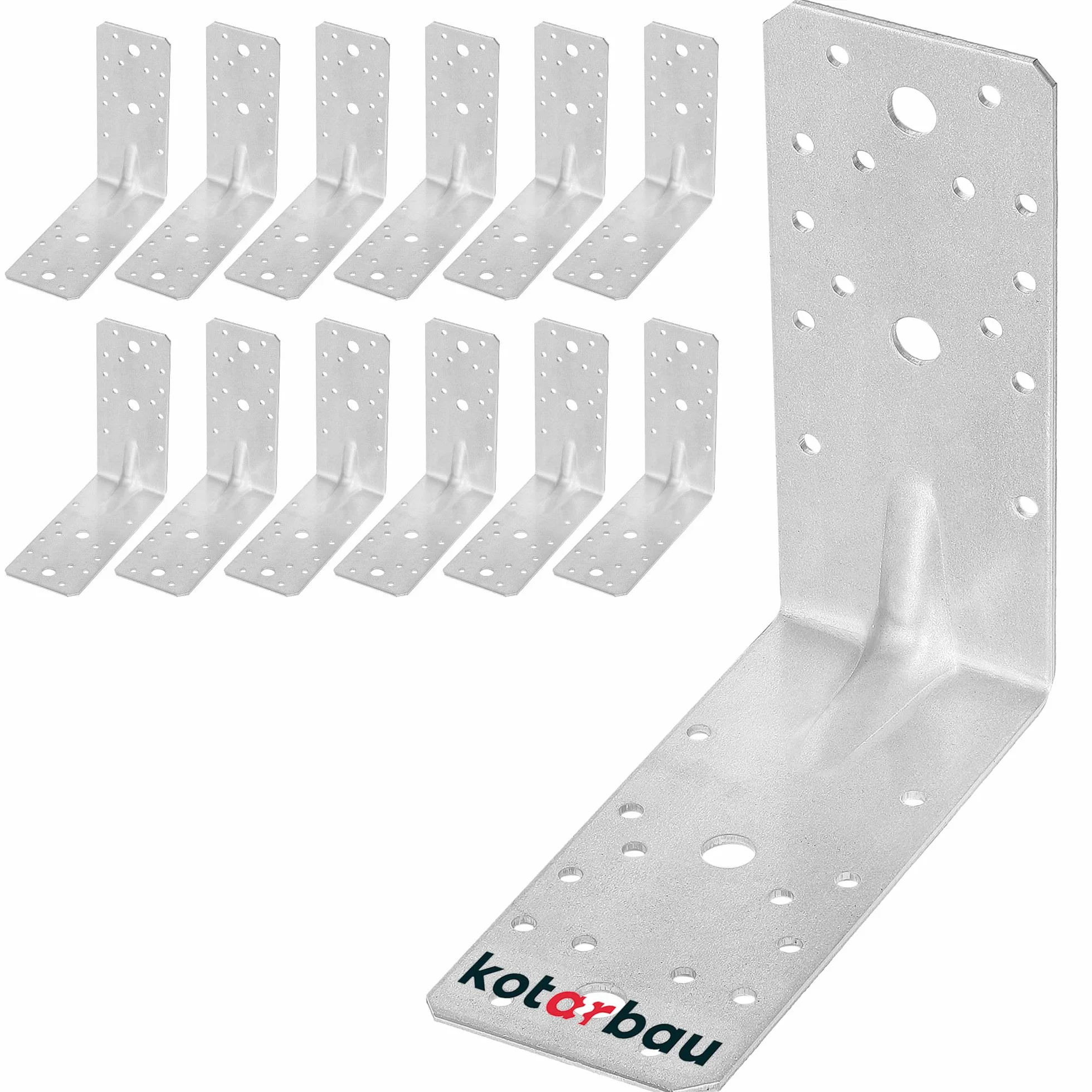 KOTARBAU® 12 szt. Kątownik Ciesielski - Łącznik Budowlany - 150 x 150 x 65 mm - Stal ocynkowana - z Przetłoczeniem - Nierdzewny