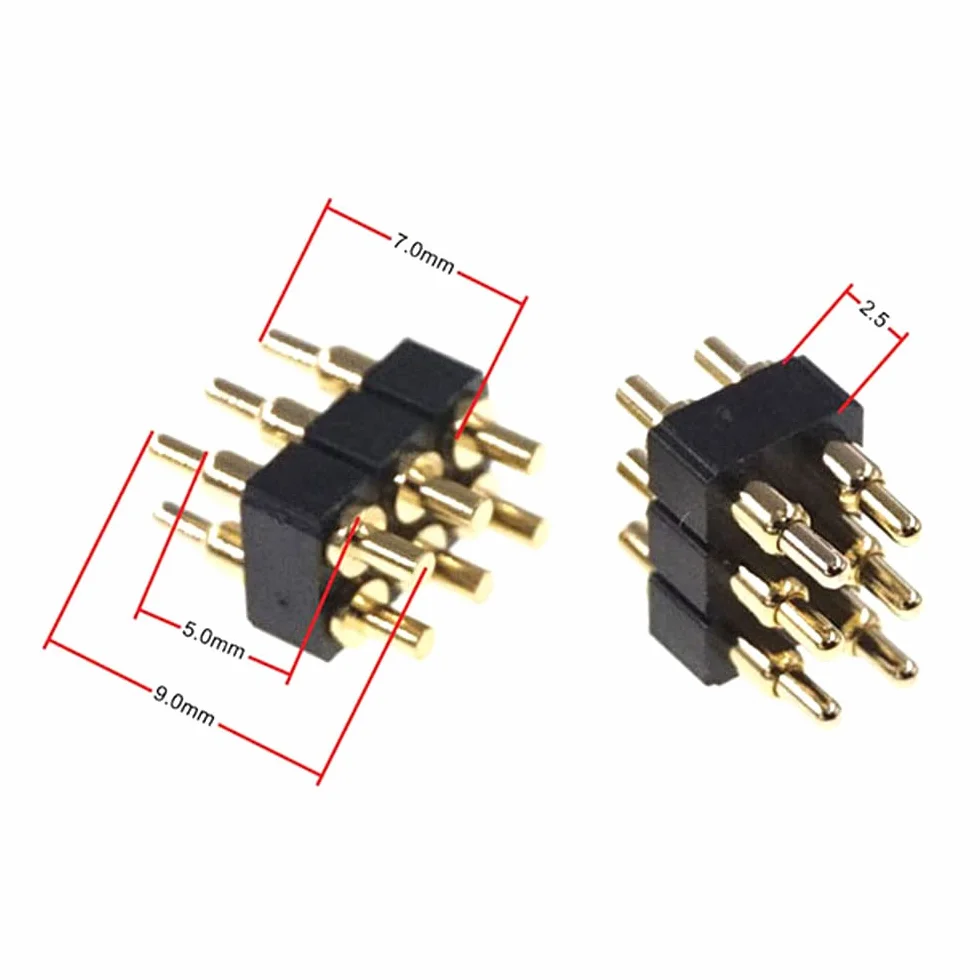 2PCS Złącze Pinowe Z Obciążeniem Sprężynowym Pogo 6-Pozycja 2×3 Pitch 2.54 Siatka Podwójny Rzęd 7.0MM Wysokość Przez Otwory PCB DIP