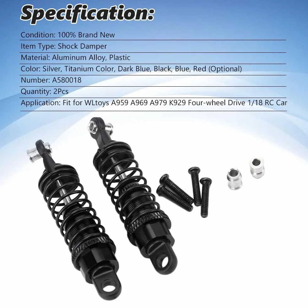 Amortyzator RC, 2-częściowy stop aluminium w skali 1:18, zdalnie sterowany amortyzator gąsienicowy do A959 A969 A979 K929, napęd na wszystkie koła 1/18 RC car (czarny)