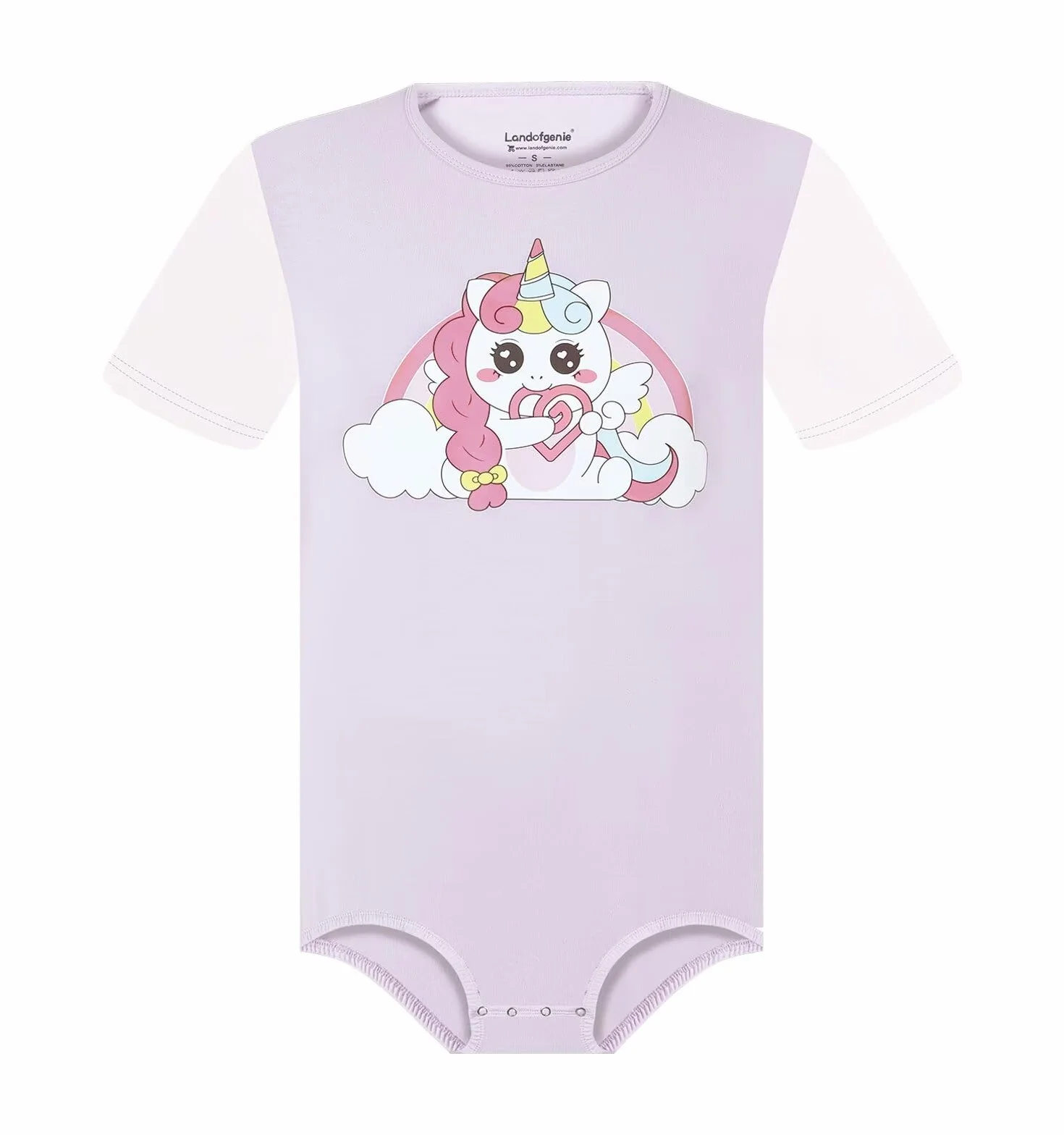 Landofgenie Onesie Piżama Męskie Bodysuit Dolne Krocze Top Koszula Raglan Rękawy Rompers dla Mężczyzn Fioletowe Piżamy z Nadrukiem Jednorożca