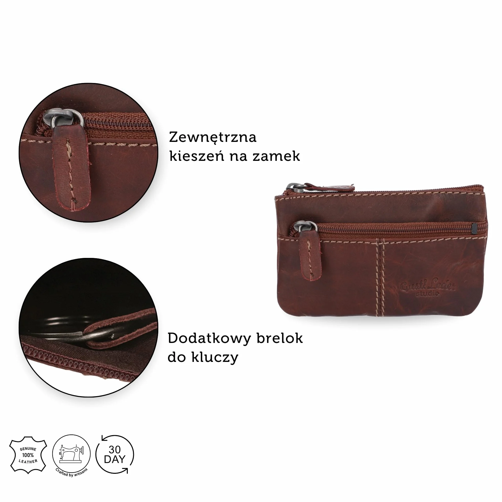 Gusti Skórzane Etui na Klucze Rook – Stylowe Brązowe Ochronne Etui Retro z Naturalnej Skóry – Organizer do Kluczy, Bezpieczny Pokrowiec na Klucze Męskie i Damskie