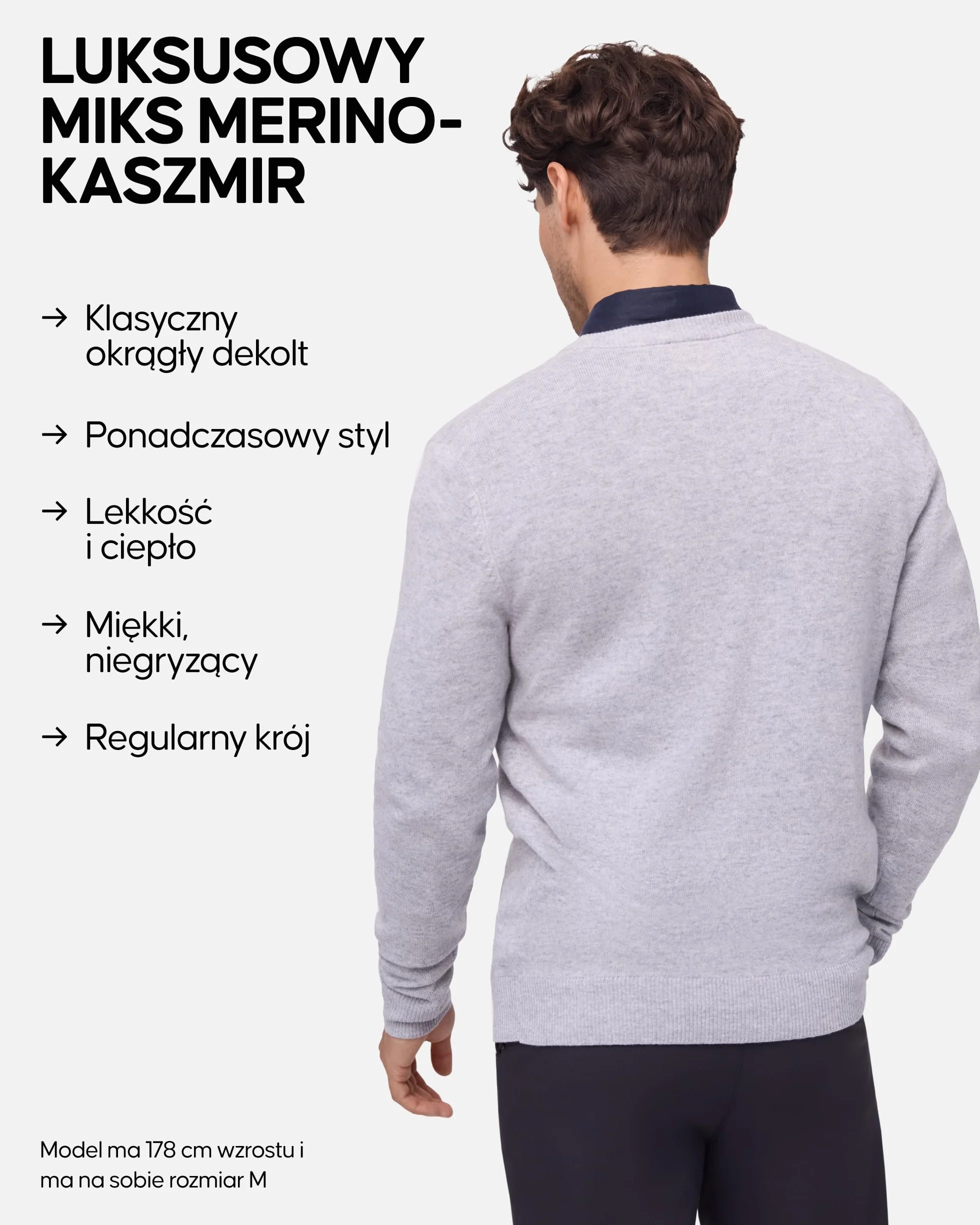 DANISH ENDURANCE Sweter z Wełny Merino z Domieszką Kaszmiru dla Mężczyzn