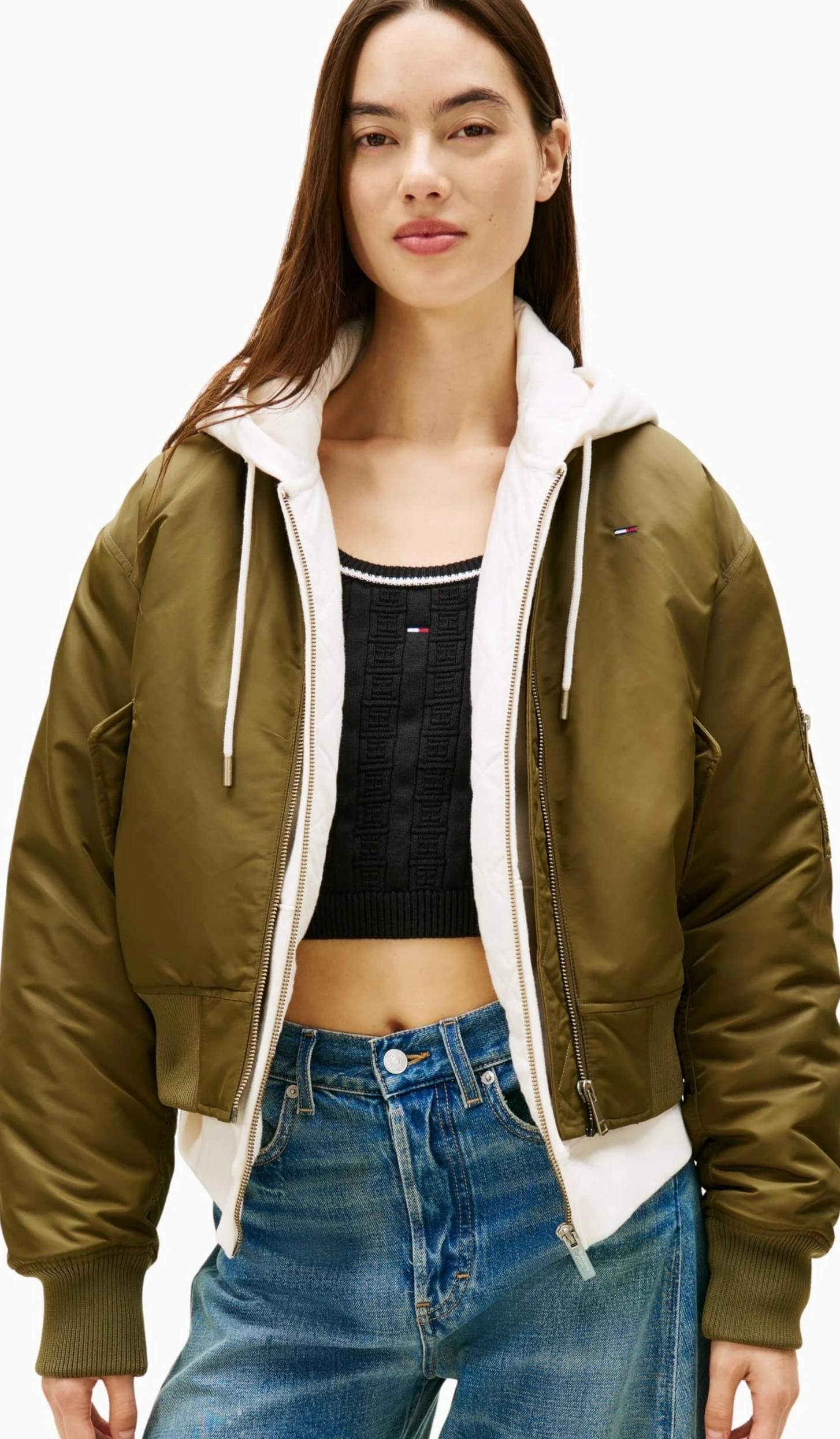 Tommy Jeans Damska kurtka bomberka TJW ESSENTIAL BOMBER DW0DW22046, zielona (Tundra Olive), S, Zielony (Tundra Olive), S