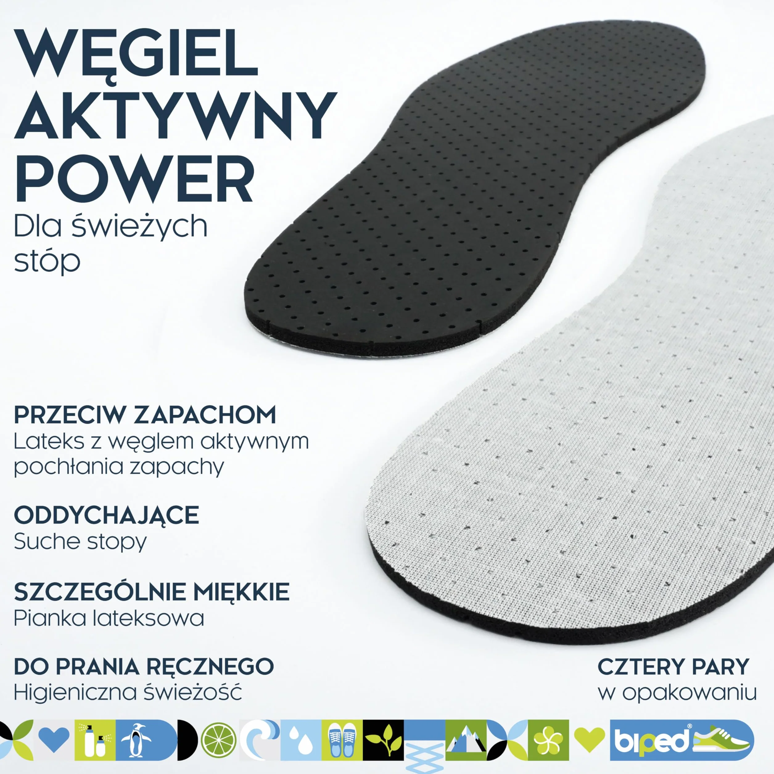 biped 4 par wkładek z węglem aktywnym z wypełnieniem lateksowym – przeciwdziałające poceniu się stóp – higienicznie świeże buty i stopy – ultralekkie i nadające się do prania ręcznego z2727