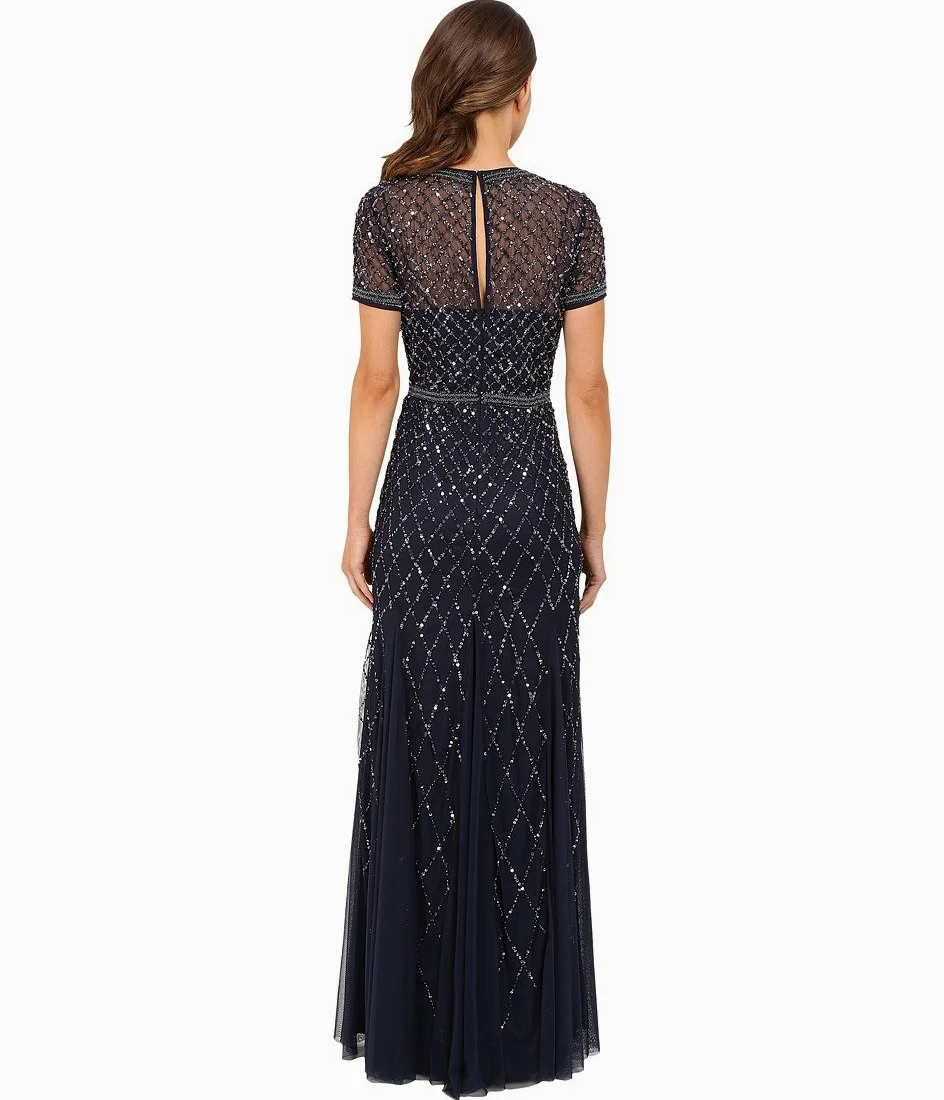 Adrianna Papell Sukienka Kobiety Short-sleeve Grid Beaded Gown