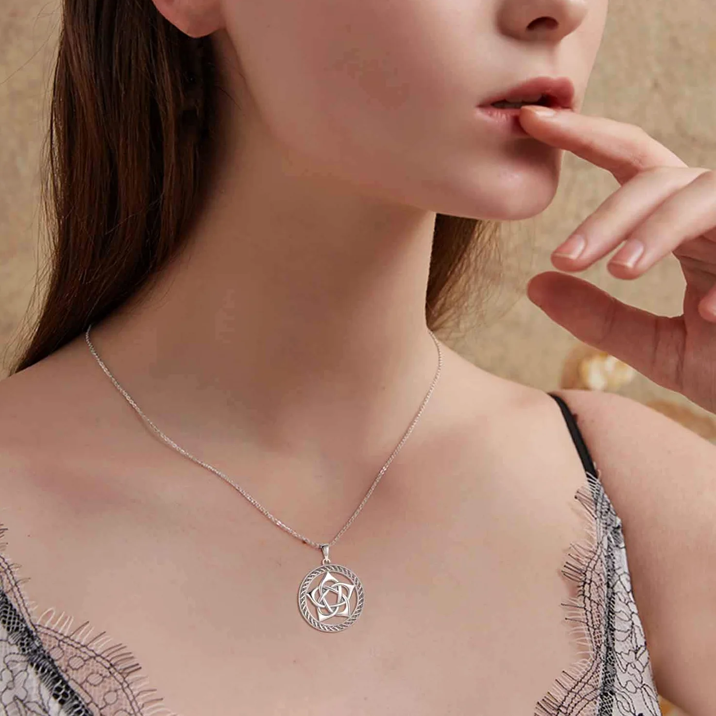 YAFEINI Pentacle naszyjnik srebro Pentagram Pentagram wisiorek naszyjnik wikańska biżuteria dla kobiet mężczyzn prezenty e Srebro, cod. PYX3253