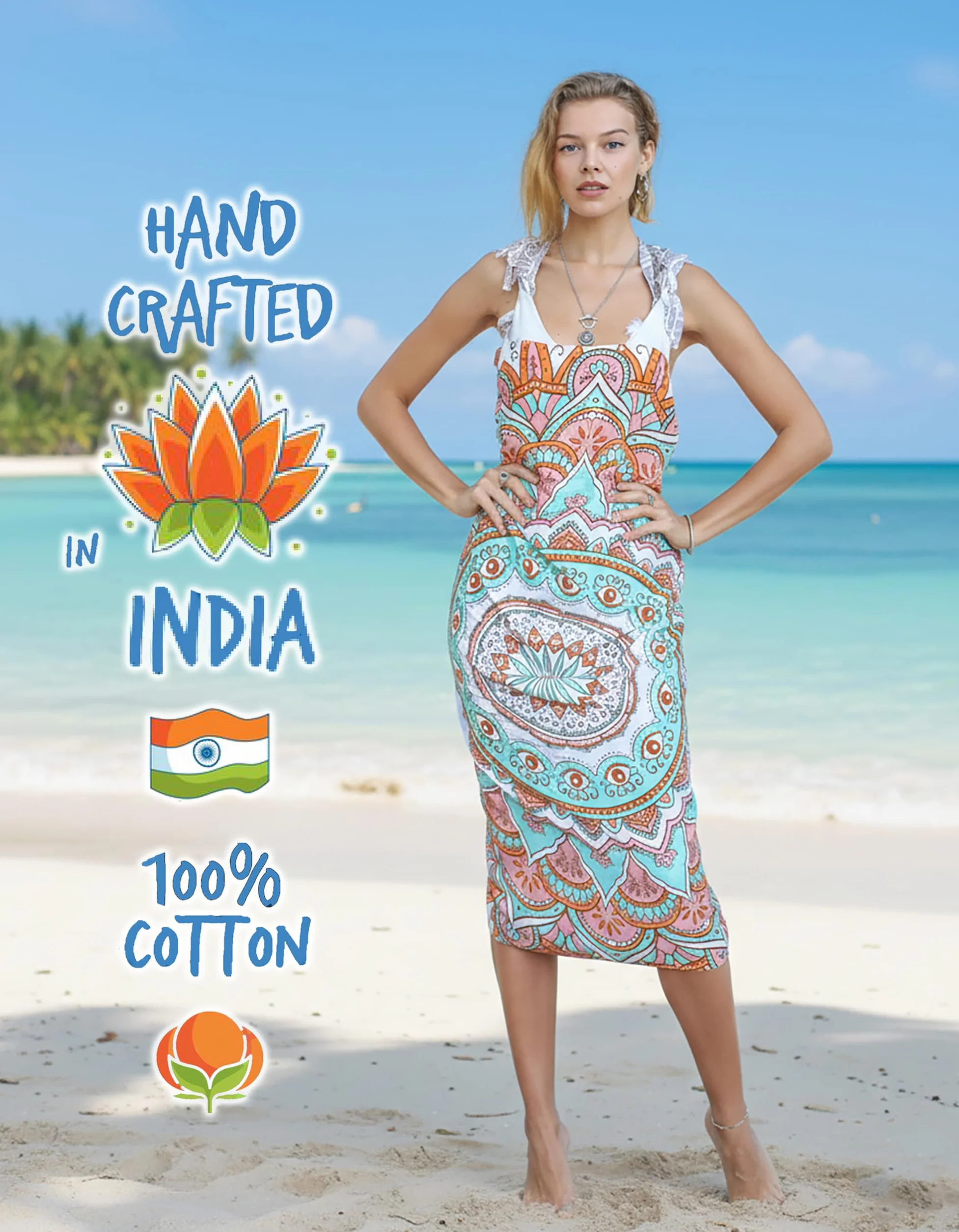Mandala Life ART Niebieski damski sarong pareo z frędzlami, wysokiej jakości rayon/bawełna, duży ręcznik plażowy, chusta do przewijania, spódnica plażowa, gobelin, chusta do przewijania, chusta na