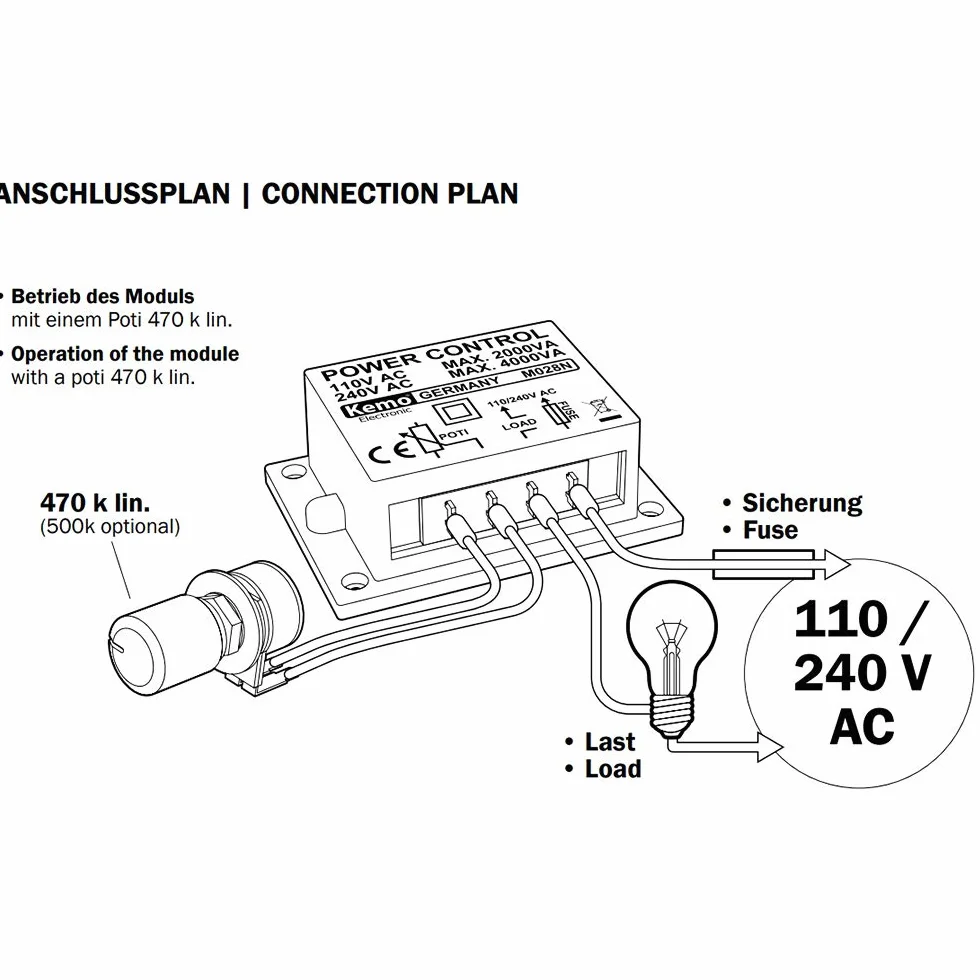 KEMO Regulator mocy 110 – 240 V/AC, 4000 VA M028N