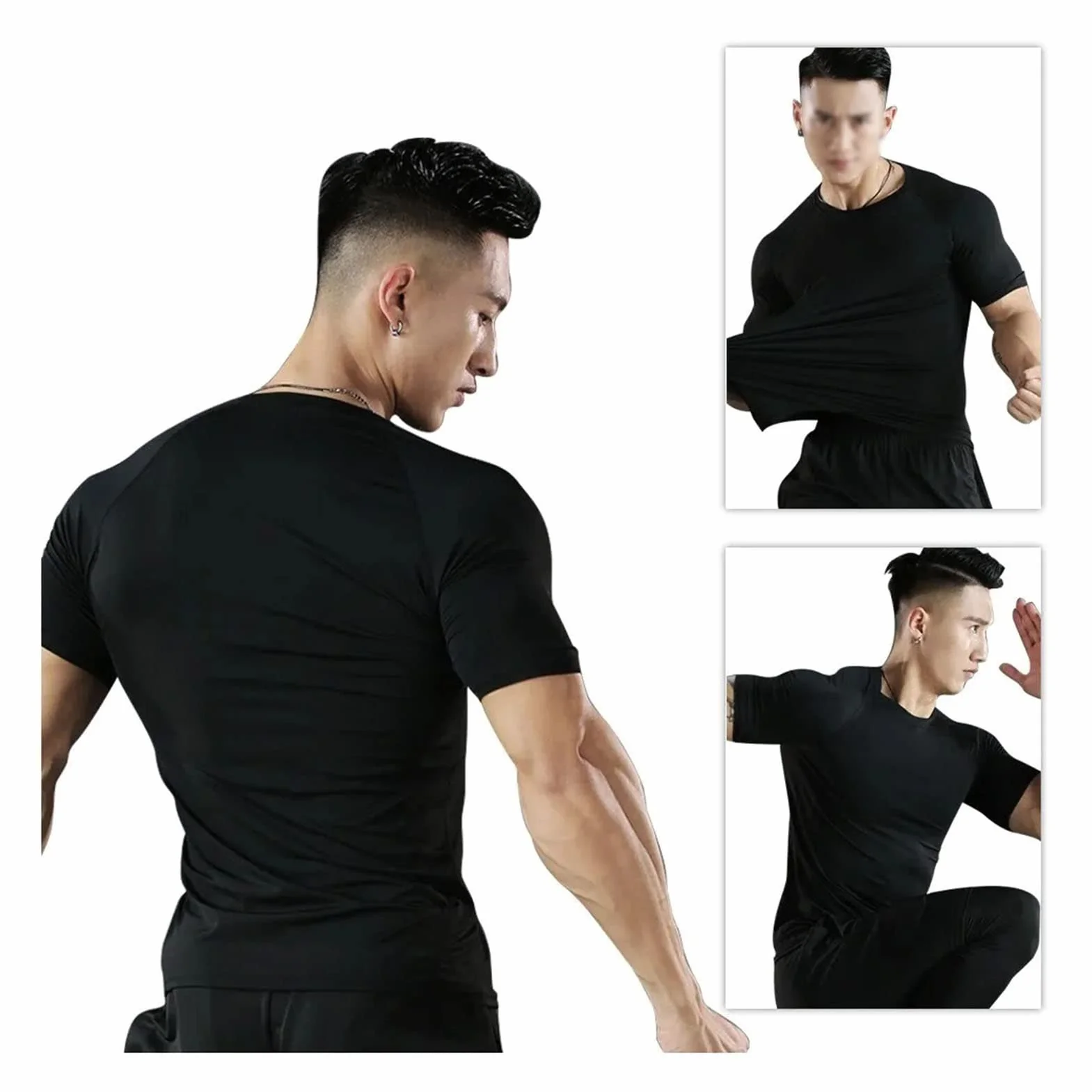 Męskie Koszulki Kompresyjne, Męskie Koszulki Kompresyjne Cool Dry z Krótkim Rękawem T-shirty Sportowe Topy Koszulka Sportowa do ćwiczeń (L)