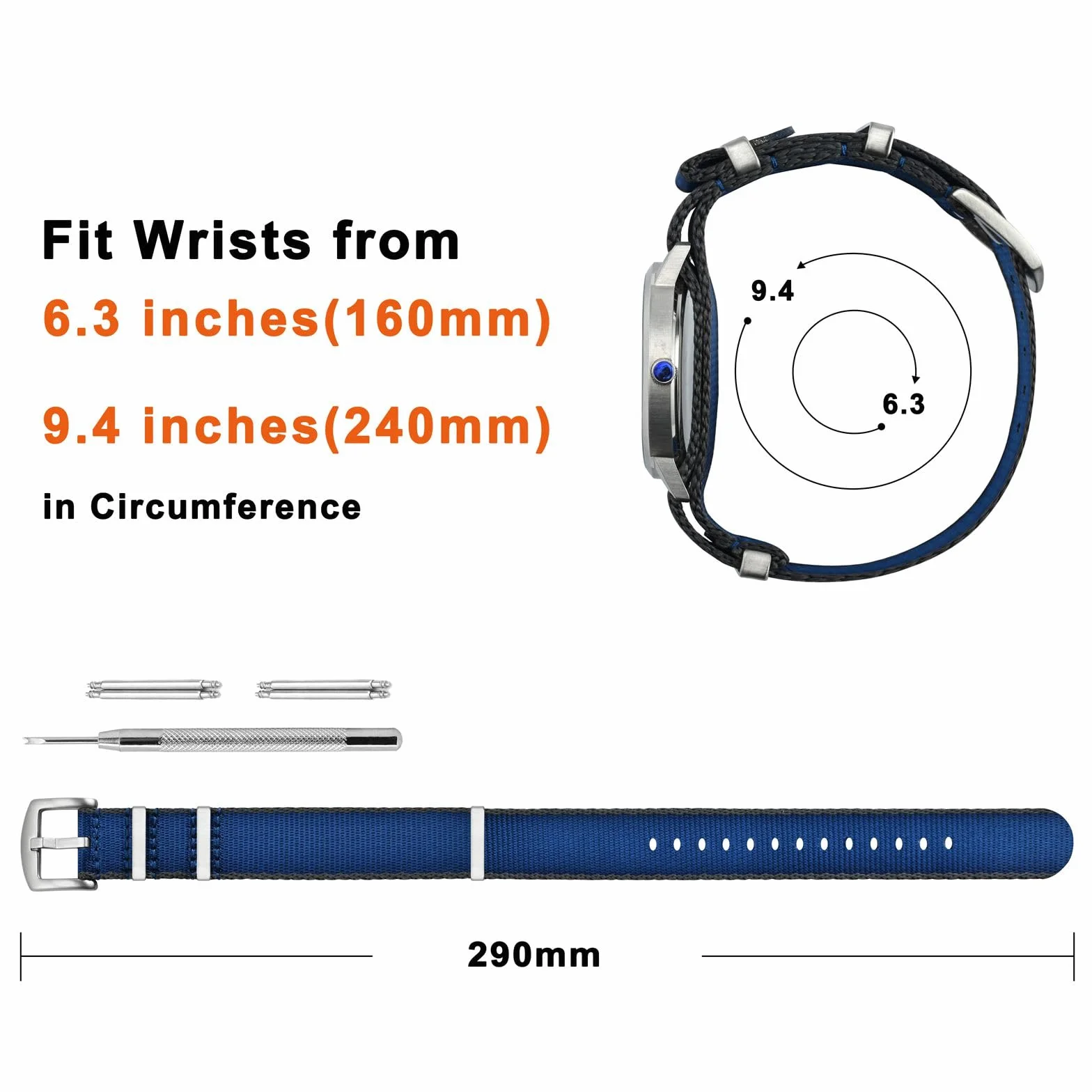ANNEFIT Wojskowy nylonowy pasek do zegarka dla mężczyzn i kobiet, zapasowy pasek do zegarka 18 mm, 20 mm, 22 mm, ze srebrną czarną klamrą ze stali nierdzewnej