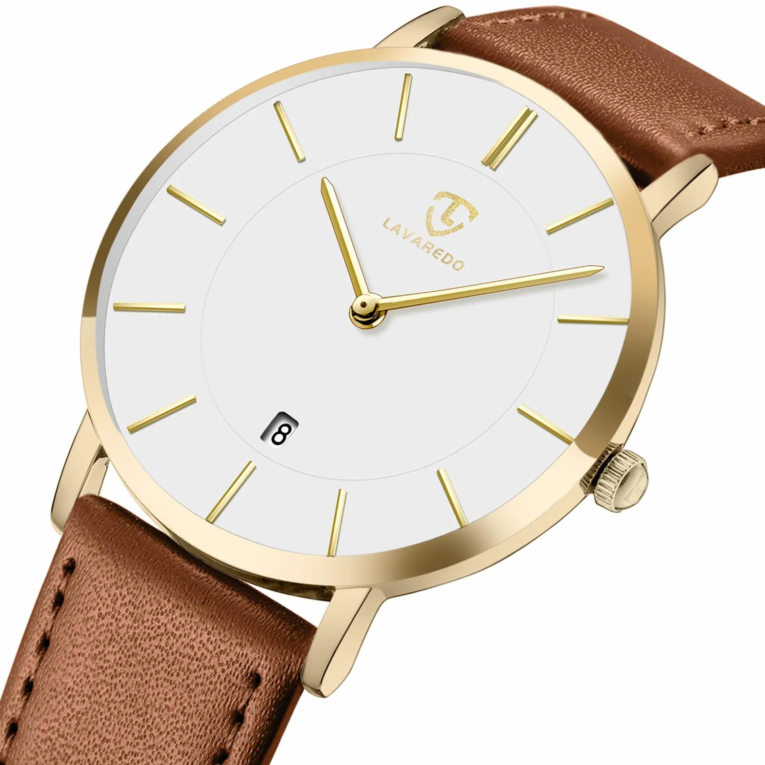aswan watch Płaski męski analogowy zegarek kwarcowy ze skórzanym paskiem, data, 2 wskazówki, rozmiar koperty 39 mm