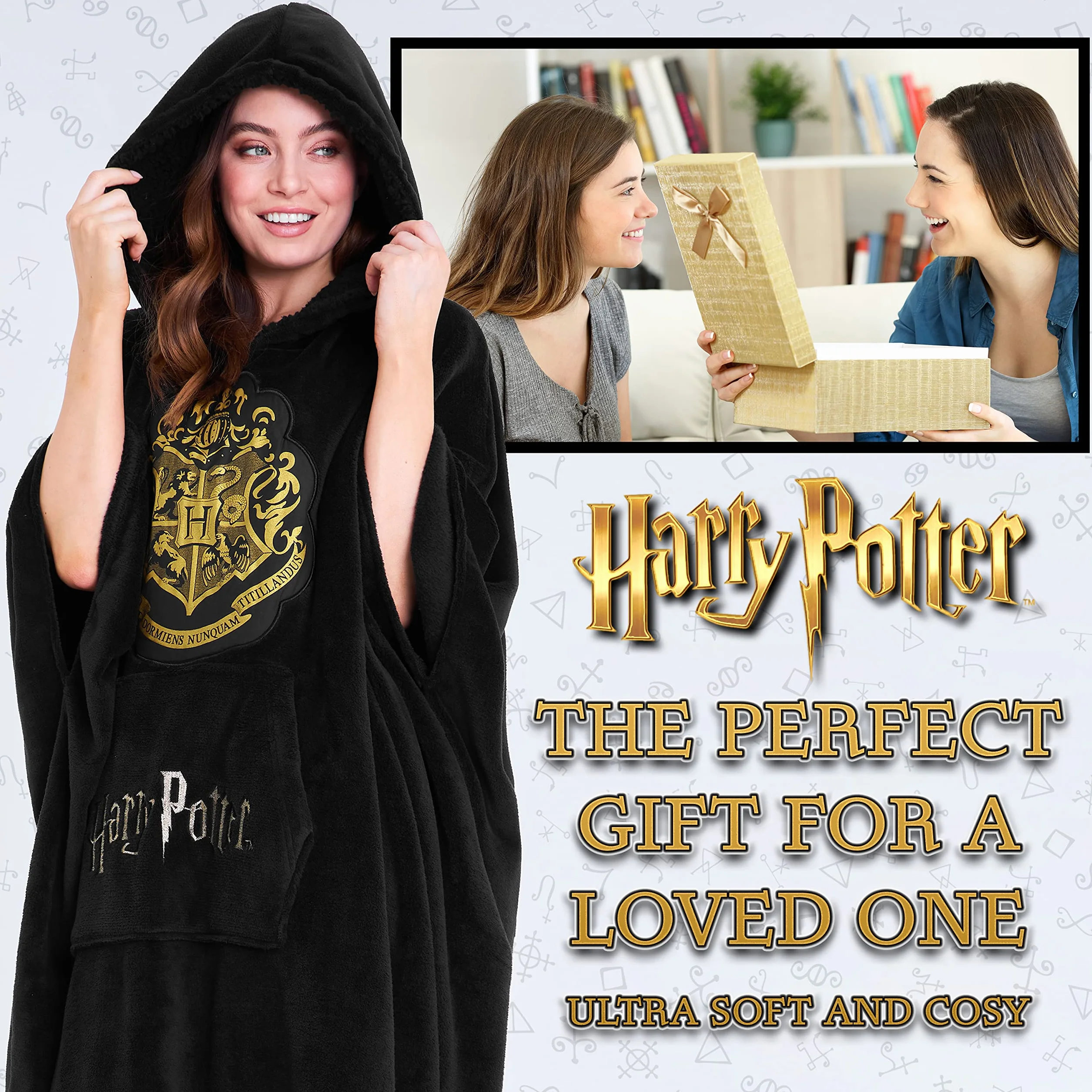 Harry Potter Koc oversize z kapturem dla kobiet, mężczyzn i nastolatków, polarowy koc do noszenia