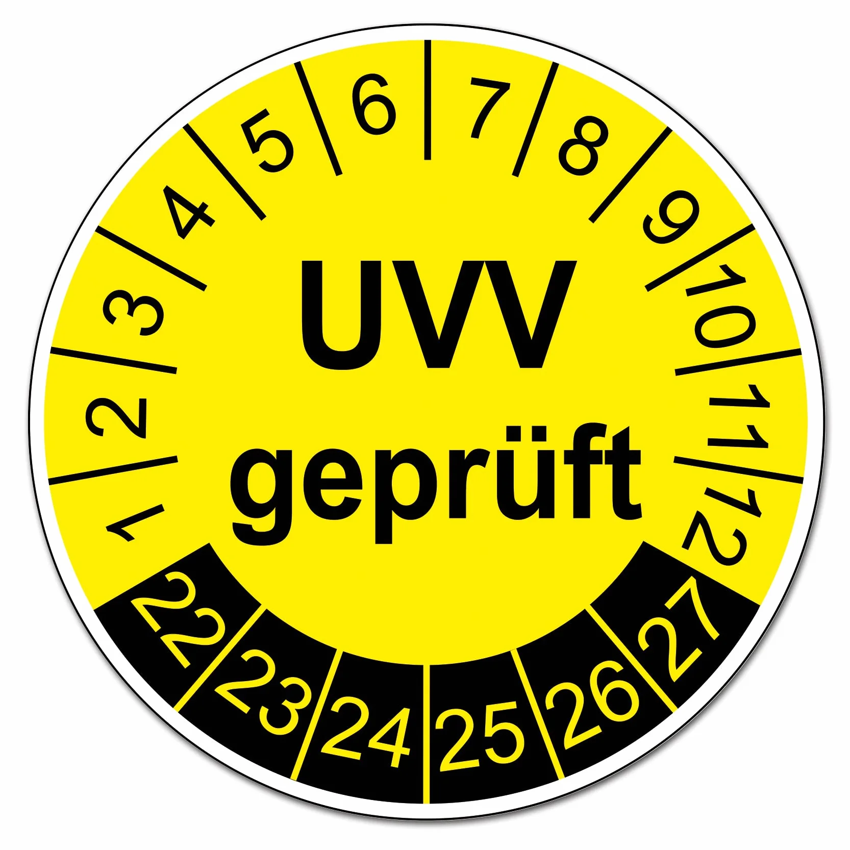 Zestaw naklejek, sprawdzone pod kątem UVV, tabliczki podstawowe, plakaty kontrolne 2022-2027, etykiety kontrolne PCW, folia winylowa, samoprzylepna R180 (100 sztuk, plakietki sprawdzone pod kątem UVV)