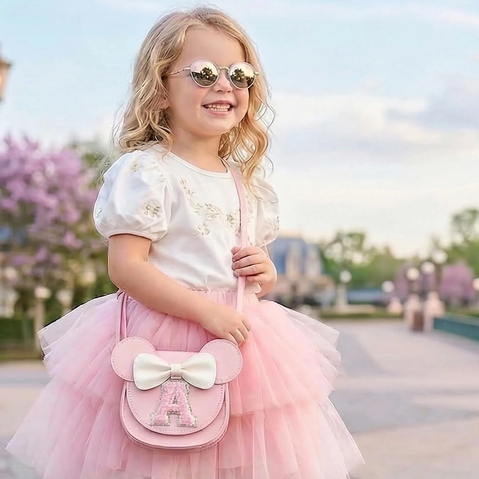 Little Mouse Ear Bow Crossbody Purse, PU mini torebka na ramię dla dzieci 2-8 lat