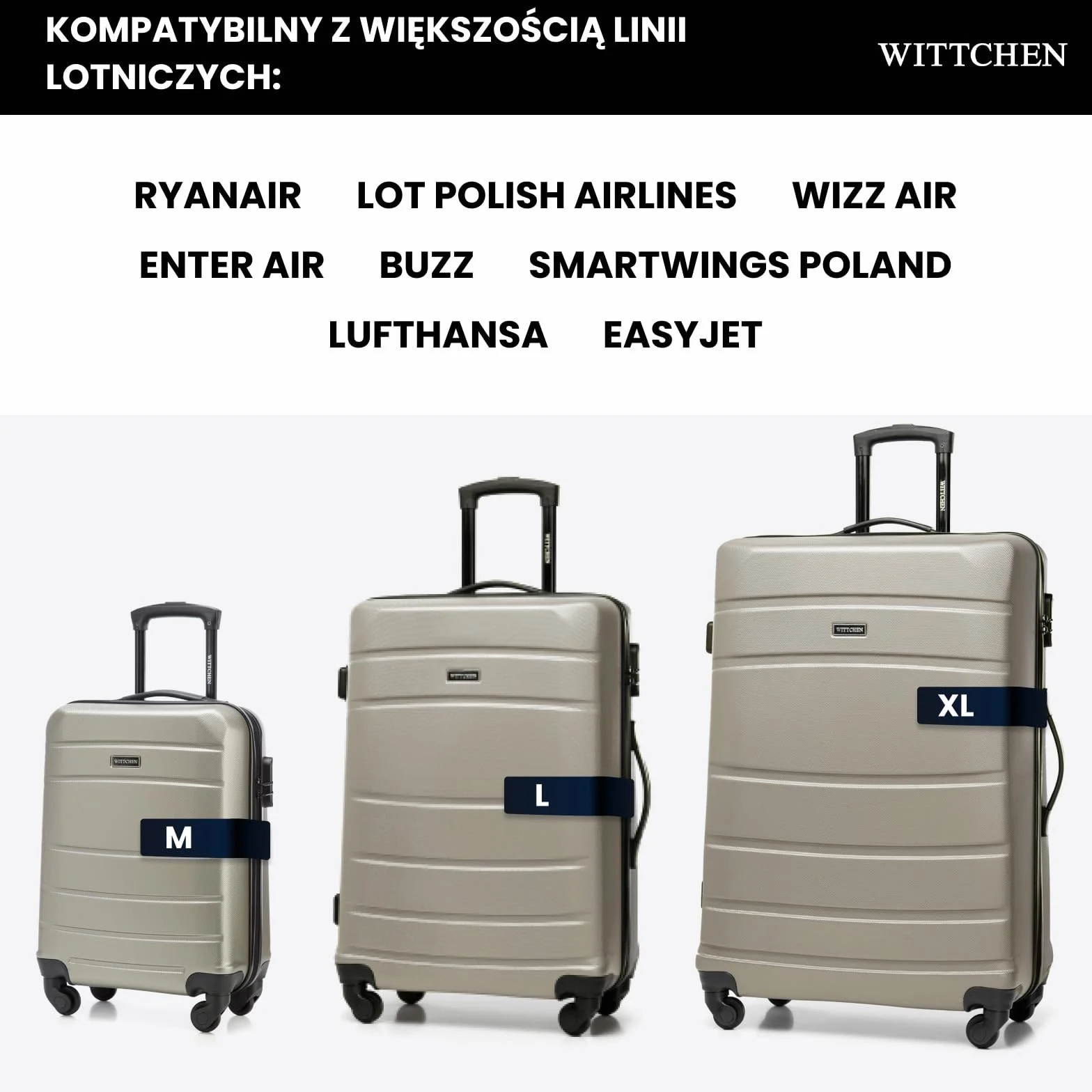 WITTCHEN GLOBE Line Kosmetyczka podróżna Torba na kosmetyki Etui Twarda kosmetyczka ABS Elastyczny pas Pasek na ramię Szampański