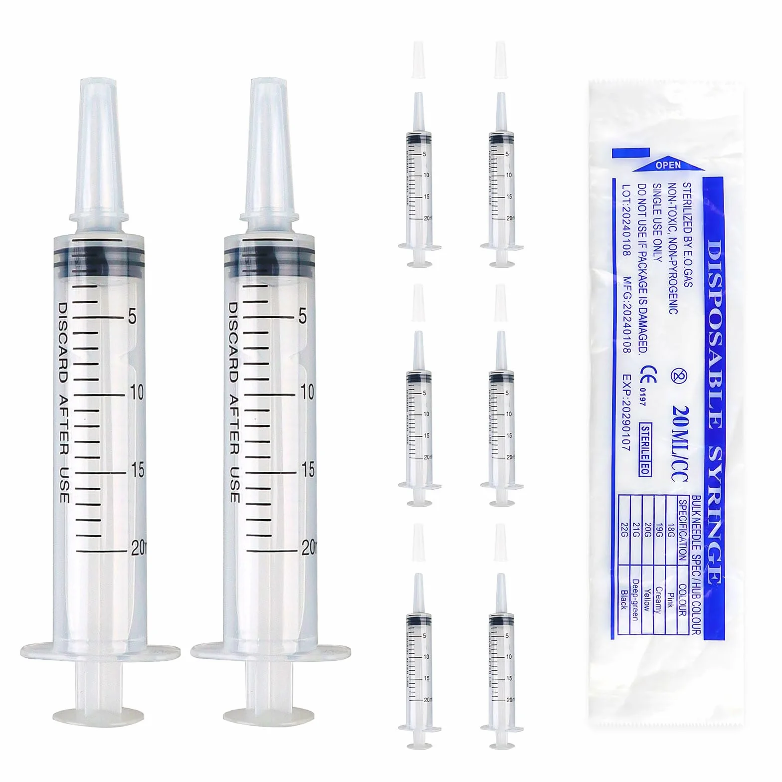 8 strzykawek 20 ml, strzykawki z tworzywa sztucznego 20 ml, niezależne opakowanie, jednorazowe strzykawki 20 ml, syringe z pokrywką, do laboratoryjnego karmienia zwierząt, nawadniania roślin