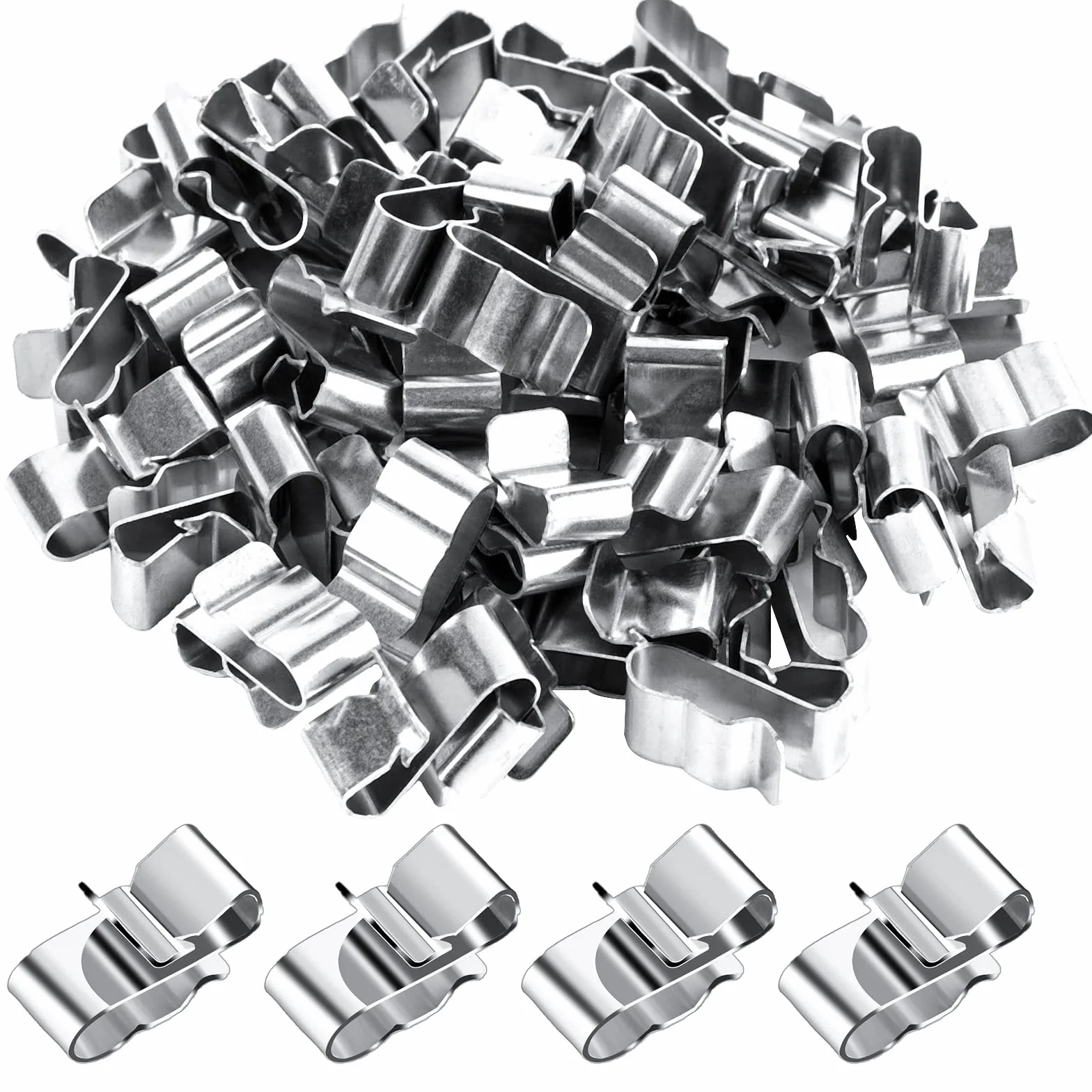 50 sztuk zacisków do kabli ze stali nierdzewnej, w kolorze srebrnym, metalowe zaciski kablowe, 22,5 mm / 0,89 cala, do ramy przyczepy, zaciski druciane, panel słoneczny, zacisk druciany, podwójny