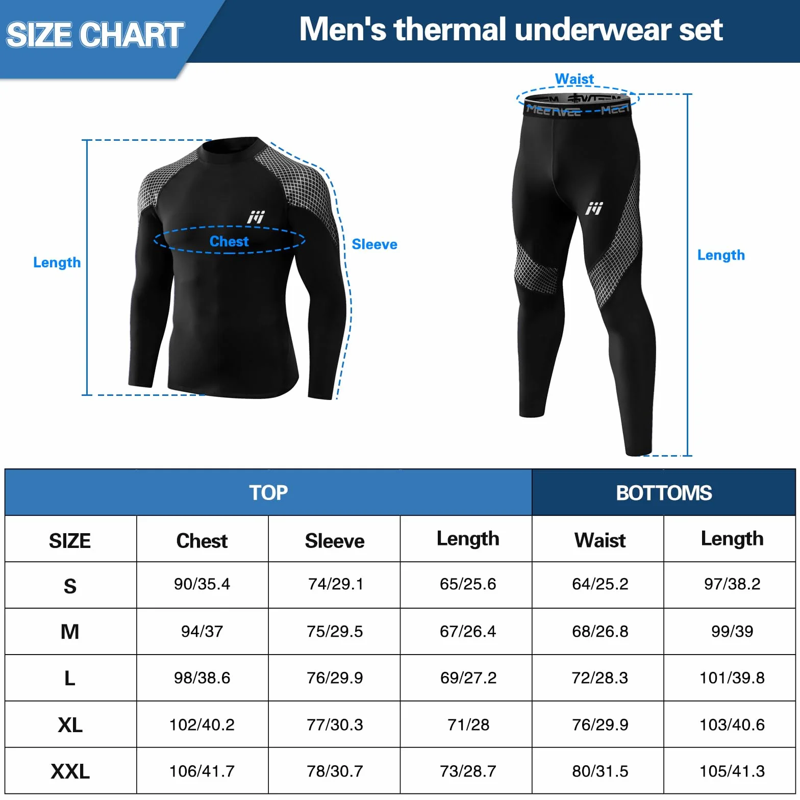 MEETWEE Zestawy termiczne męskie Mężczyźni Men Thermal Underwear Set (1 w zestawie)