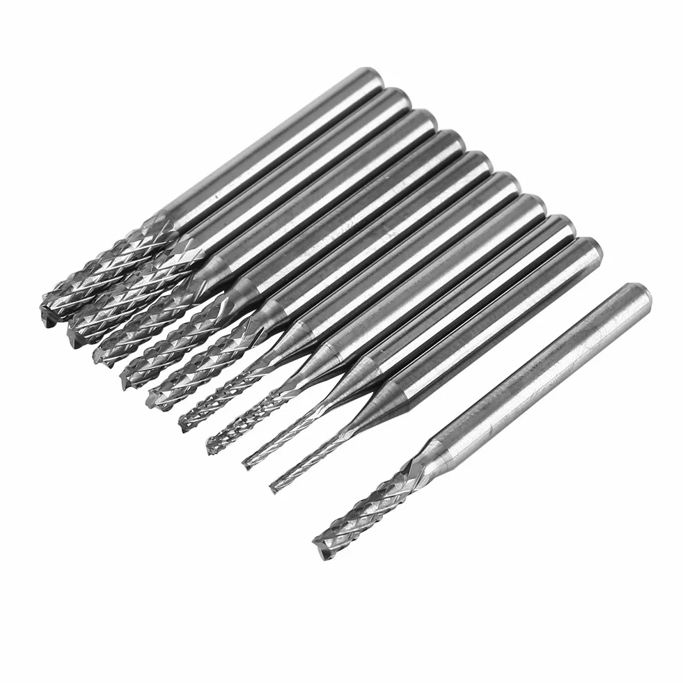 10 Sztuk Frezy z Węglika Wolframu Wiertła 1.0mm 1.5mm 2.0mm 2.5mm 3.0mm Średnica Krawędzi Tnącej do Płytek Drukowanych Tworzywa Sztuczne Stal Nierdzewna i Miedź