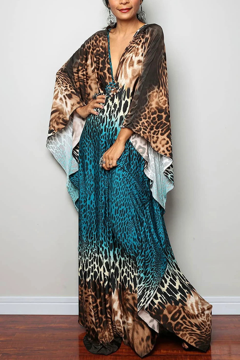 Letnia kwiecista luźna kaftan boho plaża bikini okrycie sukienka plus size szlafrok dla kobiet