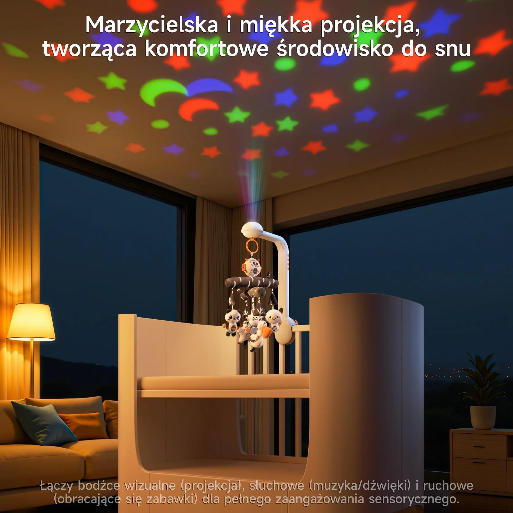 TUMAMA Baby Mobile łóżeczko dziecięce z muzyką, 3 w 1 mobilne dla dzieci do łóżka z światłem projekcyjnym, rotacja, muzyka zegar zabawki, obrotowe i wyjmowane uchwytowe akcesoria od 0 2 3 6 9 miesięcy