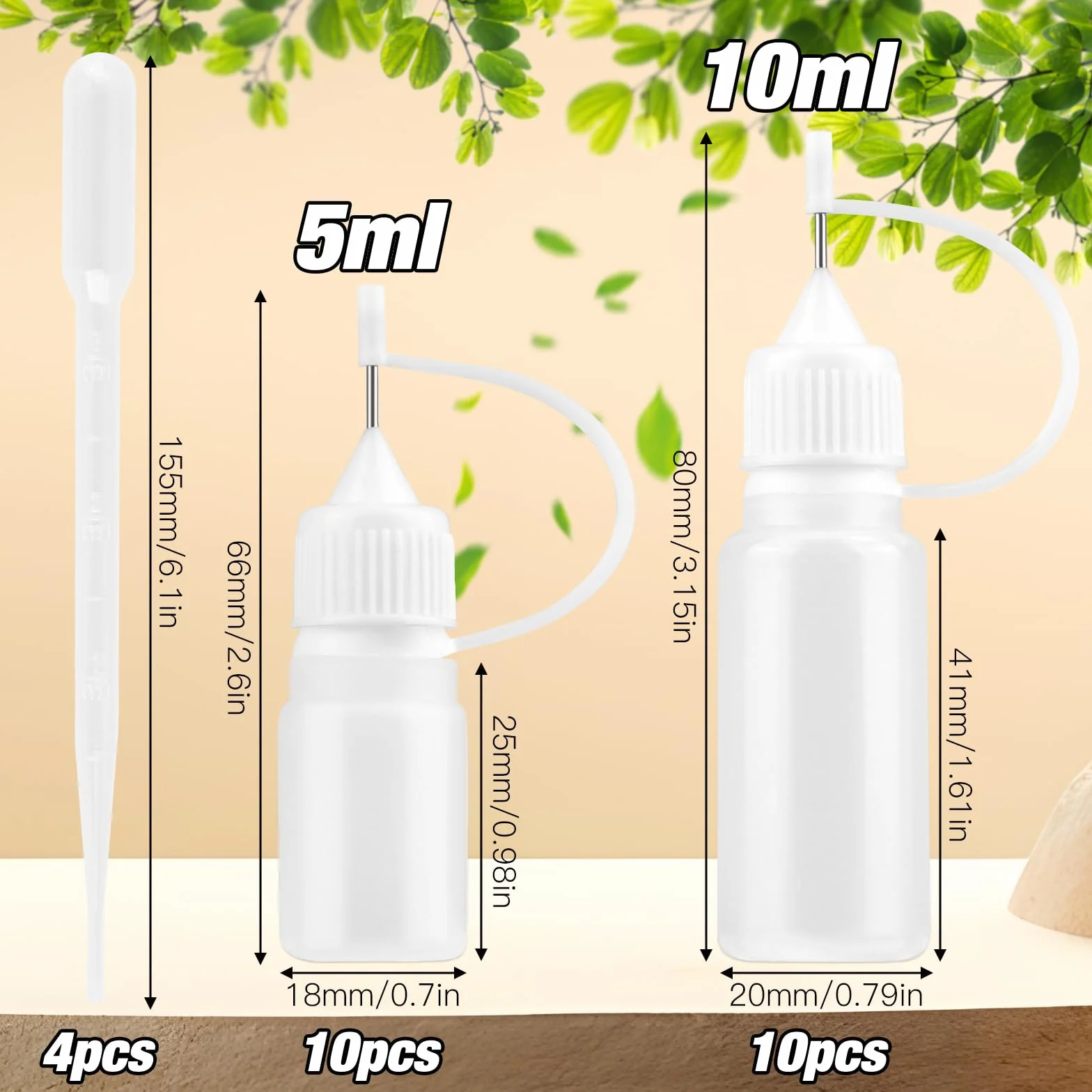 20 sztuk butelek z igłami, 5 ml/10 ml, małe butelki dozujące z końcówką igły, butelka z klejem, aplikator, butelka z 4 pipetami do kleju, smarów, pigmentów