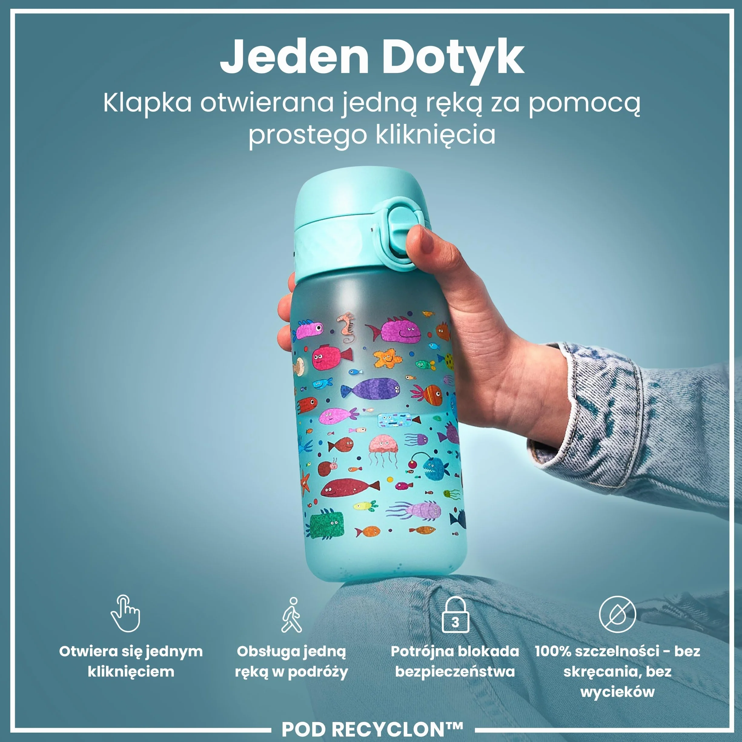 ION8 Butelka dla Dzieci, 350 ml/12 oz, Szczelna, Łatwa do Otwarcia, Bezpieczny Zamek, Można Myć w Zmywarce, Bez BPA, Uchwyt do Przenoszenia, Łatwa do Czyszczenia, Bezwonny, Wolna Ryba