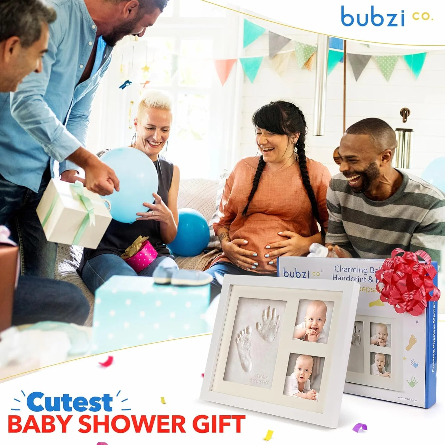 Pamiątkowy zestaw Bubzi Co do odciśnięcia dłoni i stopy niemowlęcia w oprawionej glince, unikalny prezent na baby shower, prezent dla niemowląt i mam, dekoracja na ścianę pokoju dziecięcego