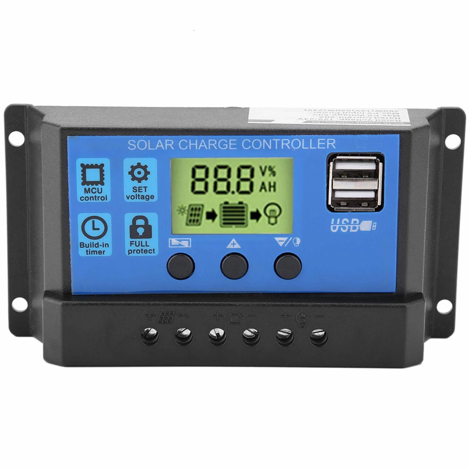 Kontroler ładowania solarnego, PWM 12 V 24 V podwójny USB kontroler ładowania panelu słonecznego inteligentny regulowany regulator wyświetlacz LCD 10/20/30 A (YJSS-20A)