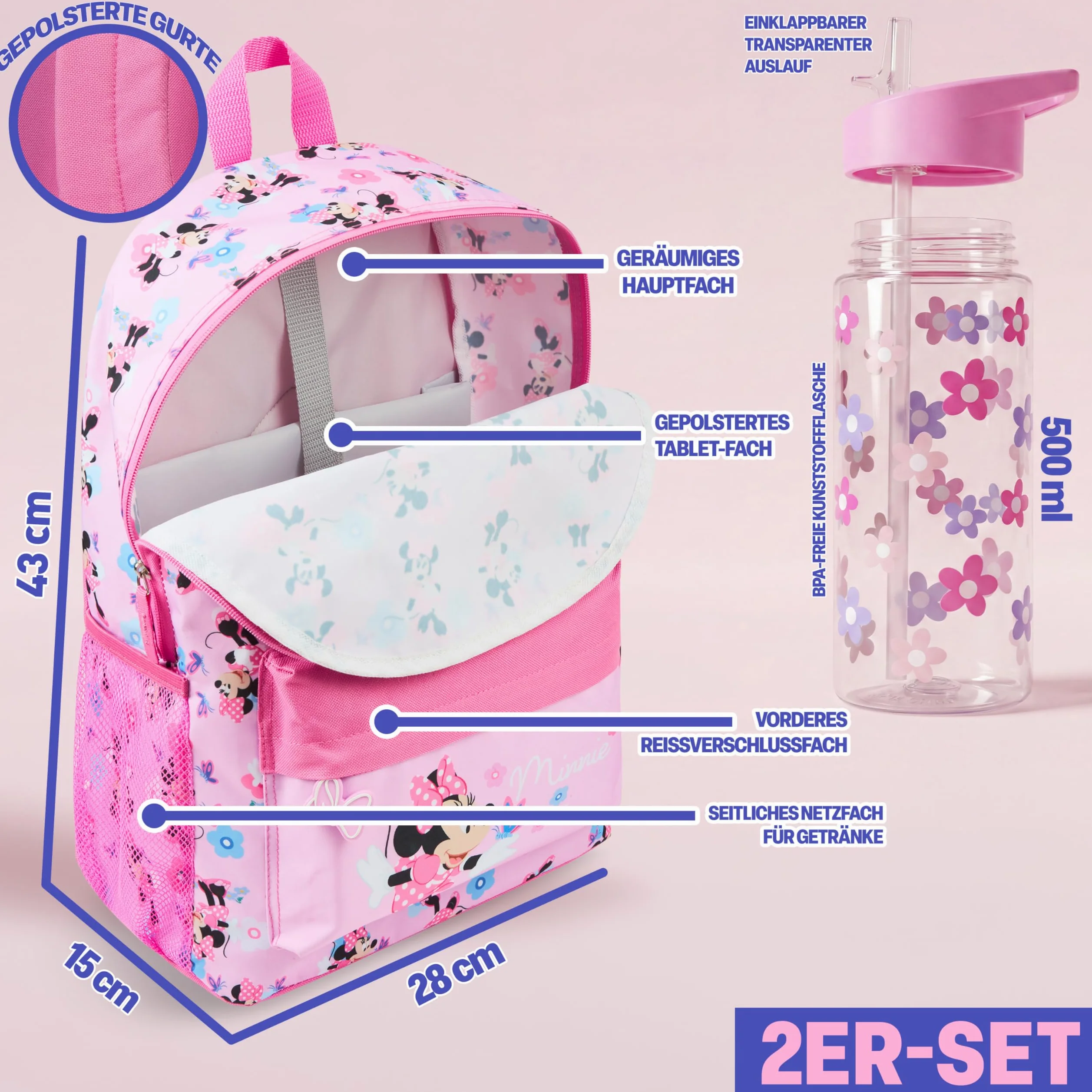 Get Trend Disney Kraina Lodu, Księżniczki, Myszka Minnie, Psi Patrol, zestaw plecaków dla dziewcząt, 2 szt., lekki plecak szkolny z butelką na wodę 500 ml, sportowa torba podróżna, duży plecak szkolny