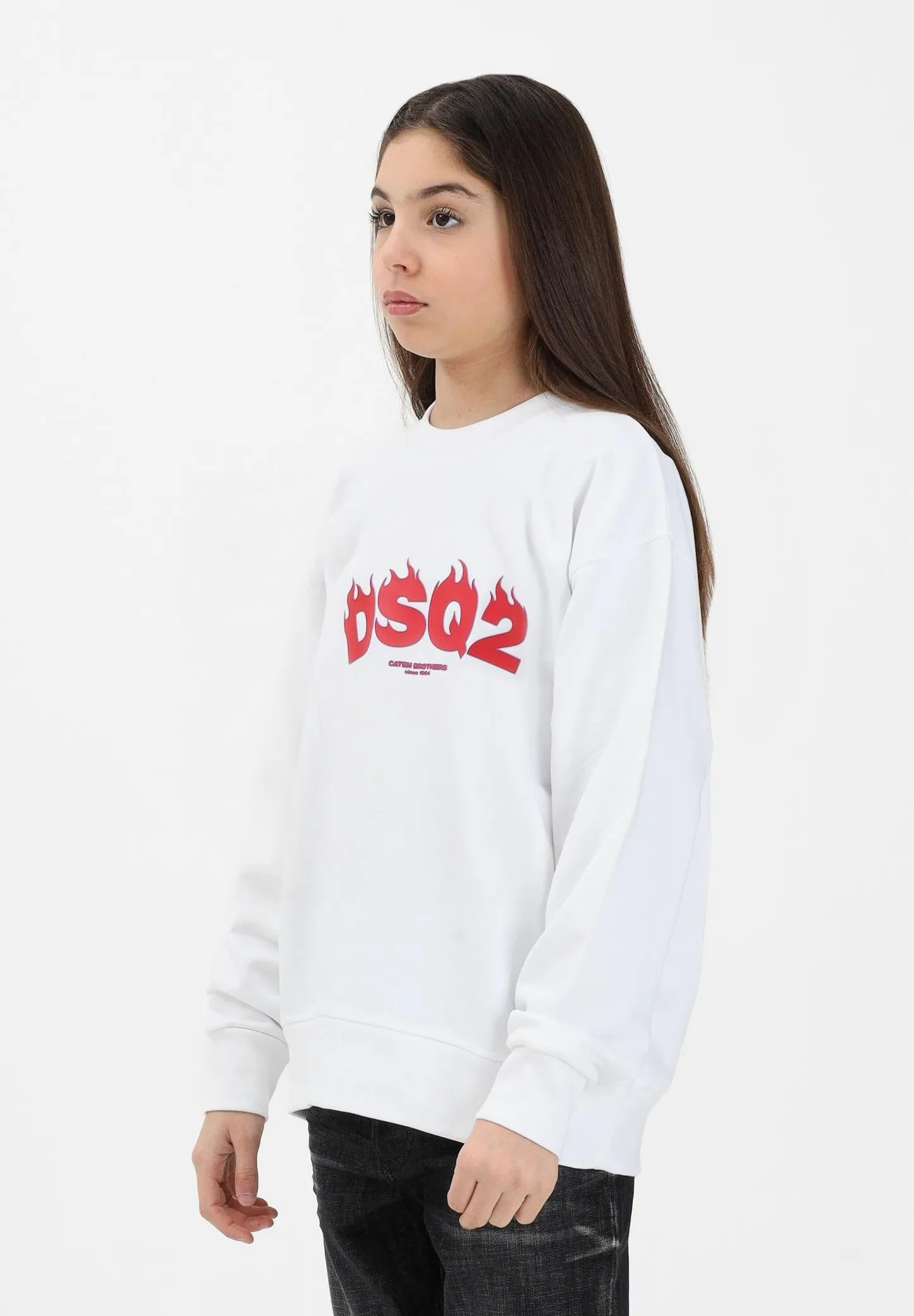 DSQUARED2 DSQ2 Logo Biała bluza z okrągłym dekoltem dla chłopców, dziewcząt i kobiet
