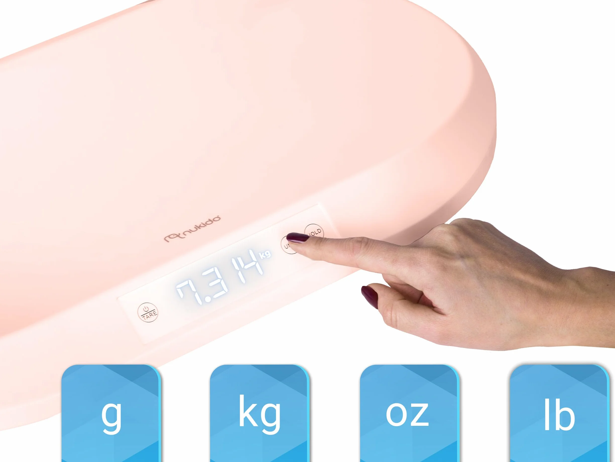 Nukido Waga dla niemowląt Miska do ważenia udźwig 40 kg dokładność 5 gramów funkcja tarowania różowa
