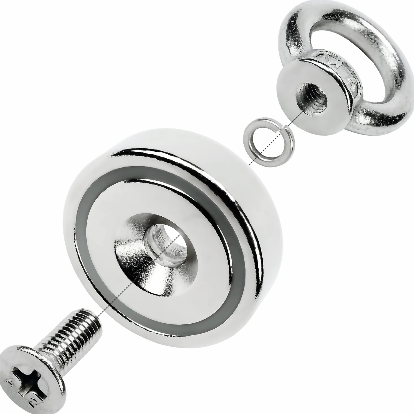 Sensei 3 sztuki Magnes neodymowy oczkowy Ø25 x H32 mm, bardzo mocny magnes w obudowie stalowej 20 kg udźwigu, magnes haczykowy