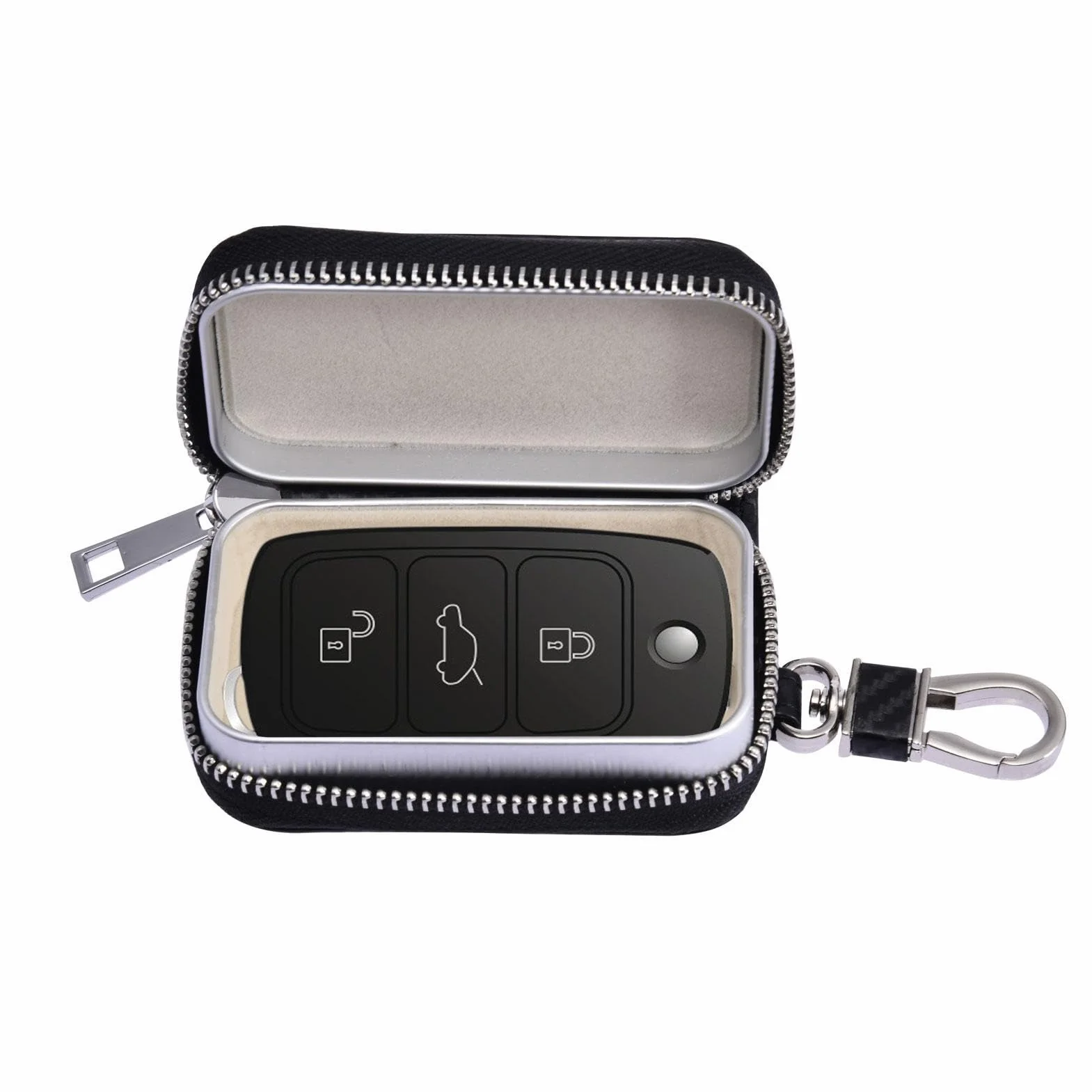 Keyless Go etui ochronne kluczyki samochodowe, pokrowiec kluczyki samochodowe, etui klucze ze skóry PU z zamkiem b?yskawicznym, sygna?u AutoRfid, kiesze? antykradzie?owa, etui