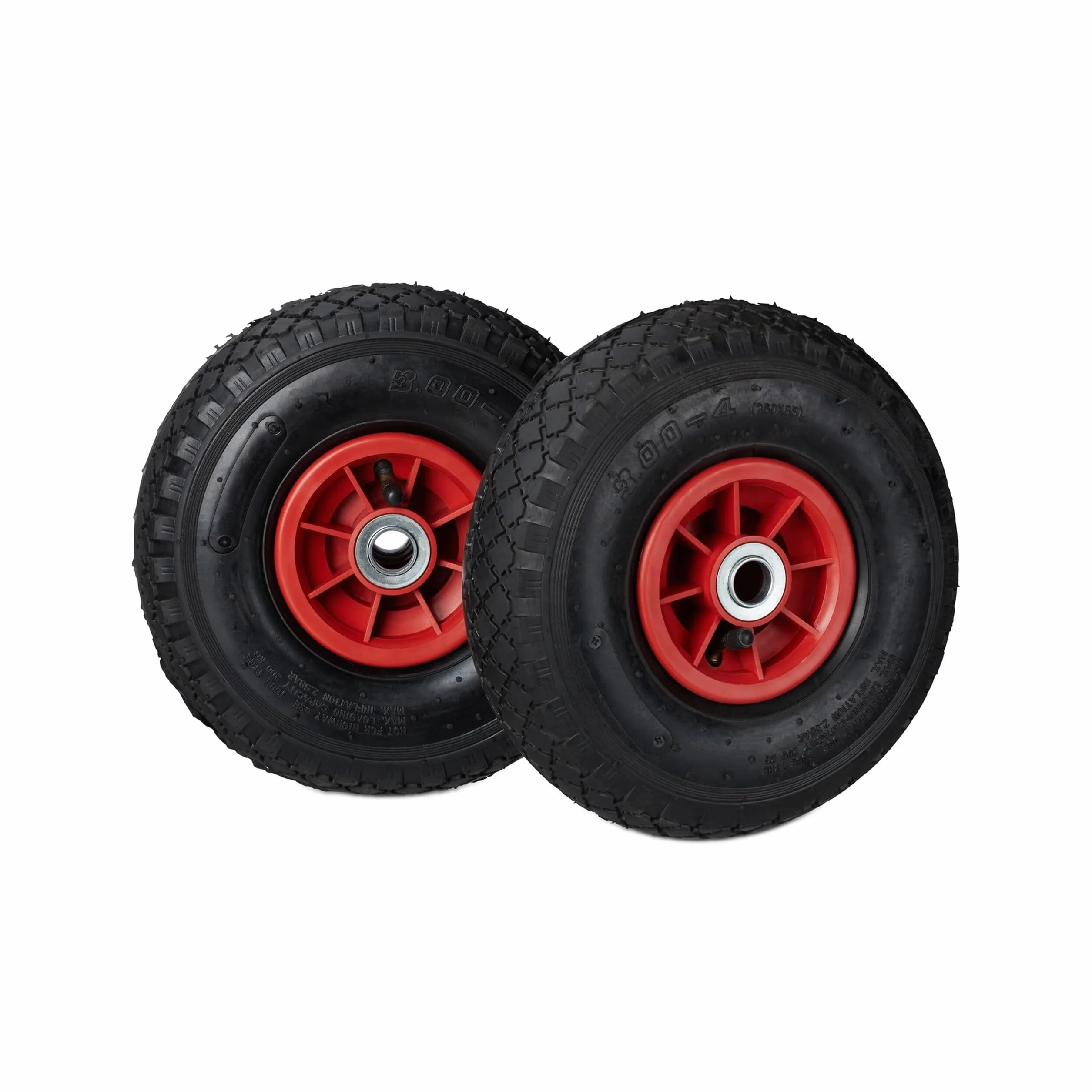 Relaxdays Koło do wózka transportowego 3.00-4, zestaw 2 opon zapasowych, opony pneumatyczne, do 80 kg, felga z tworzywa sztucznego, 260 x 85 mm, czarno-czerwone