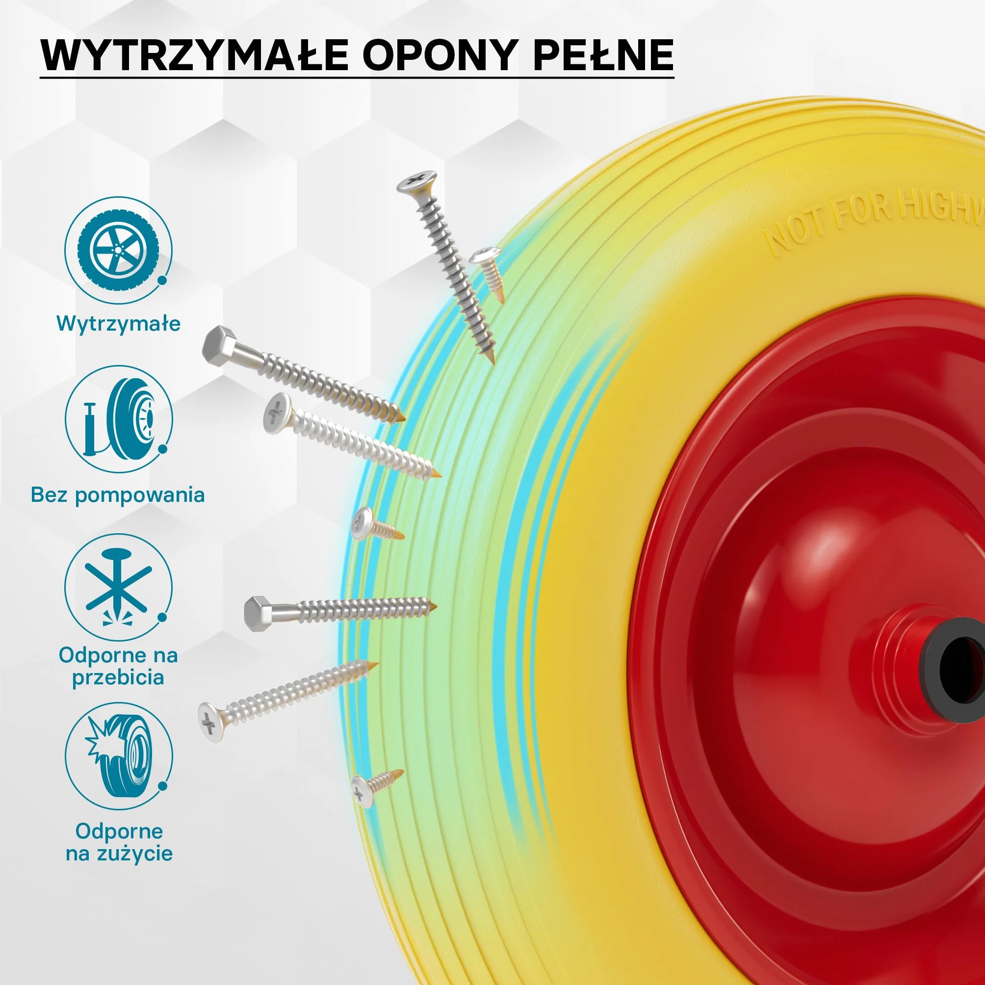 Wiltec Koło do taczki PU 4.8/4.00-8 do 180 kg koło pełne o wymiarach 92 x 392 mm, odporne na przebicia, poliuretanowe