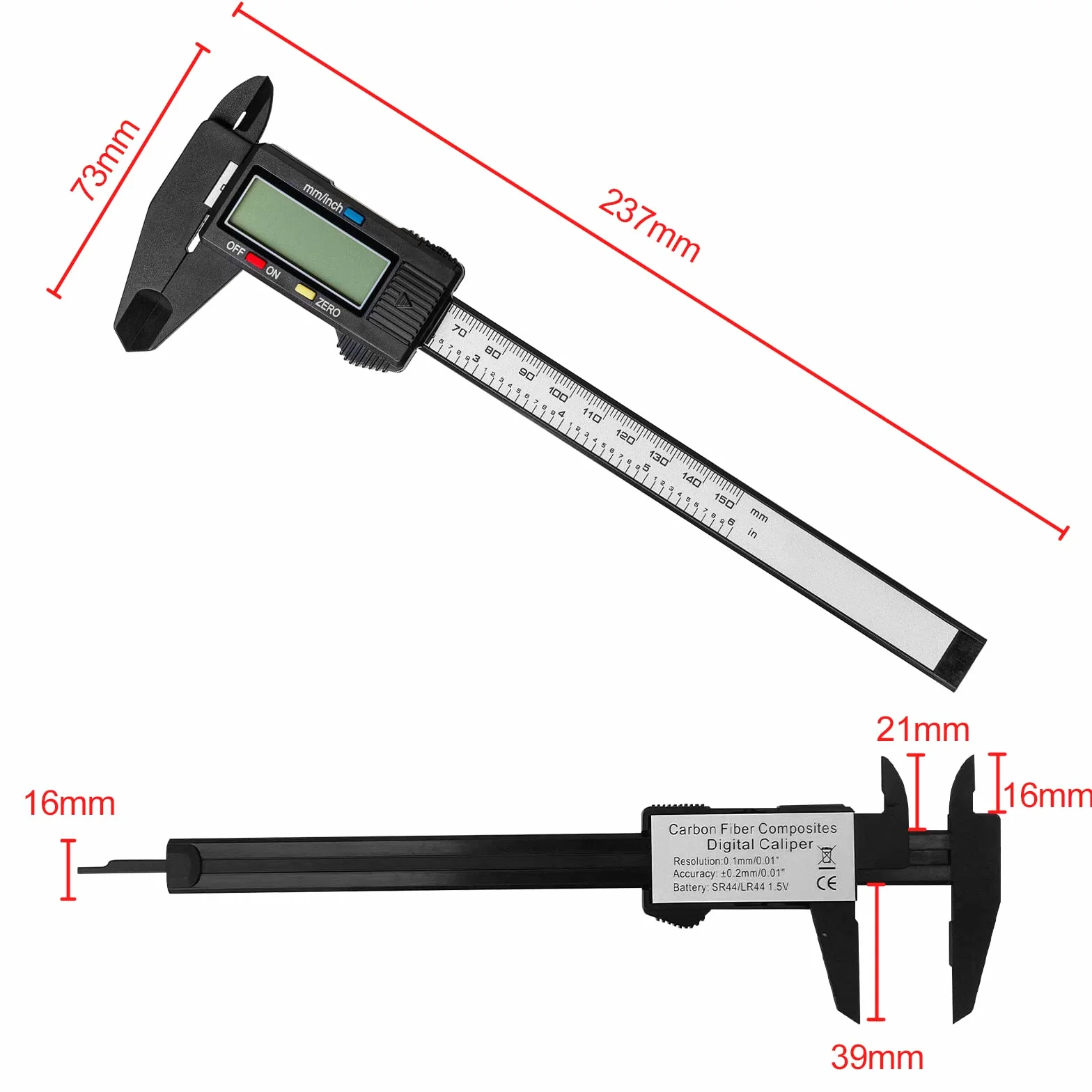 Gvolatee Suwmiarka cyfrowa, 150 mm/6", włókno węglowe, suwmiarka cyfrowa z przezroczystą baterią Lcd i zapasową, profesjonalny kalibrator do użytku na wewnątrz, zewnątrz,głębokości i pomiaru kroków