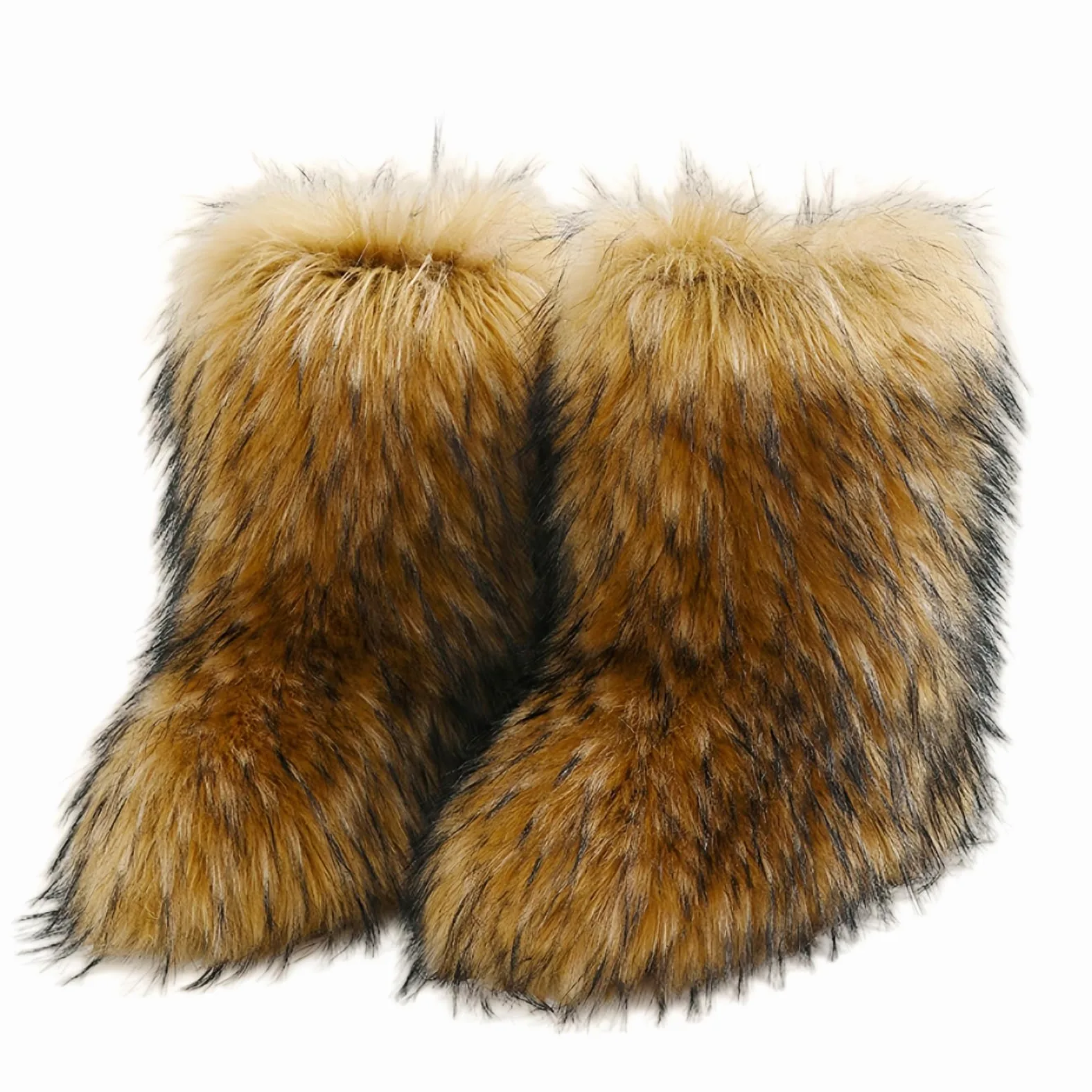 Fuzzy futrzane śniegowce damskie zimowe puszyste buty zamszowe ciepłe do połowy łydki wygodne na zewnątrz płaskie modne buty