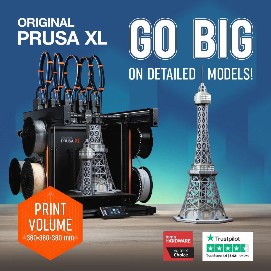 Original PRUSA Drukarka 3D XL zmontowana 5 głowic narzędziowych, drukarka 3D CoreXY na dużą skalę, zmontowana i przetestowana, pojemność konstrukcji 35 x 30 cm x 40 cm, 5 głowic
