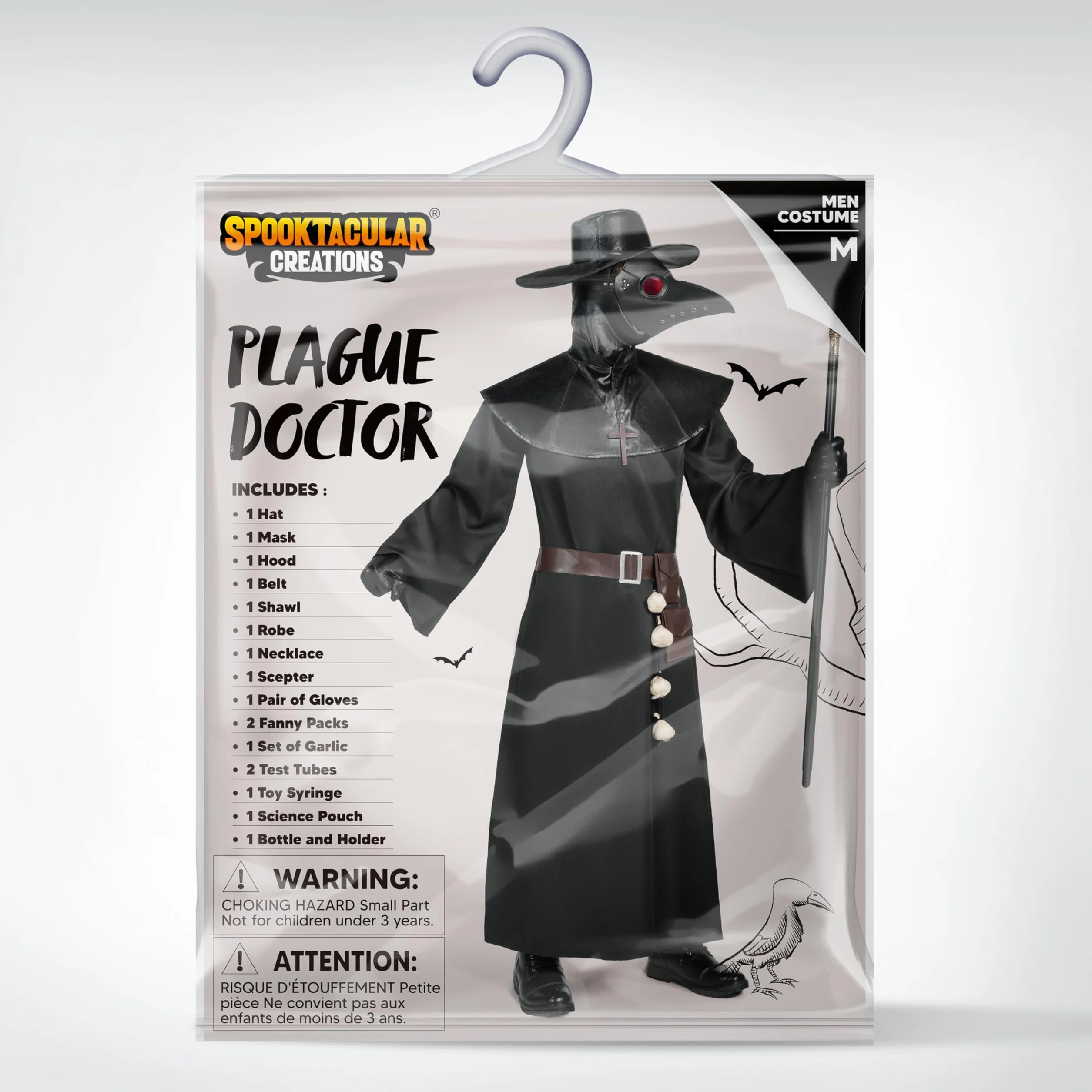 Spooktacular Creations Męski kostium lekarza zarazy z kapeluszem i maską