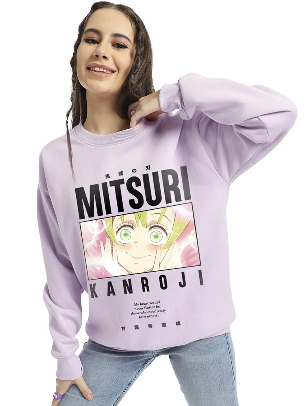 Bewakoof X Demon Slayer Mitsuri damska bawełniana bluza oversize | damska zimowa bluza