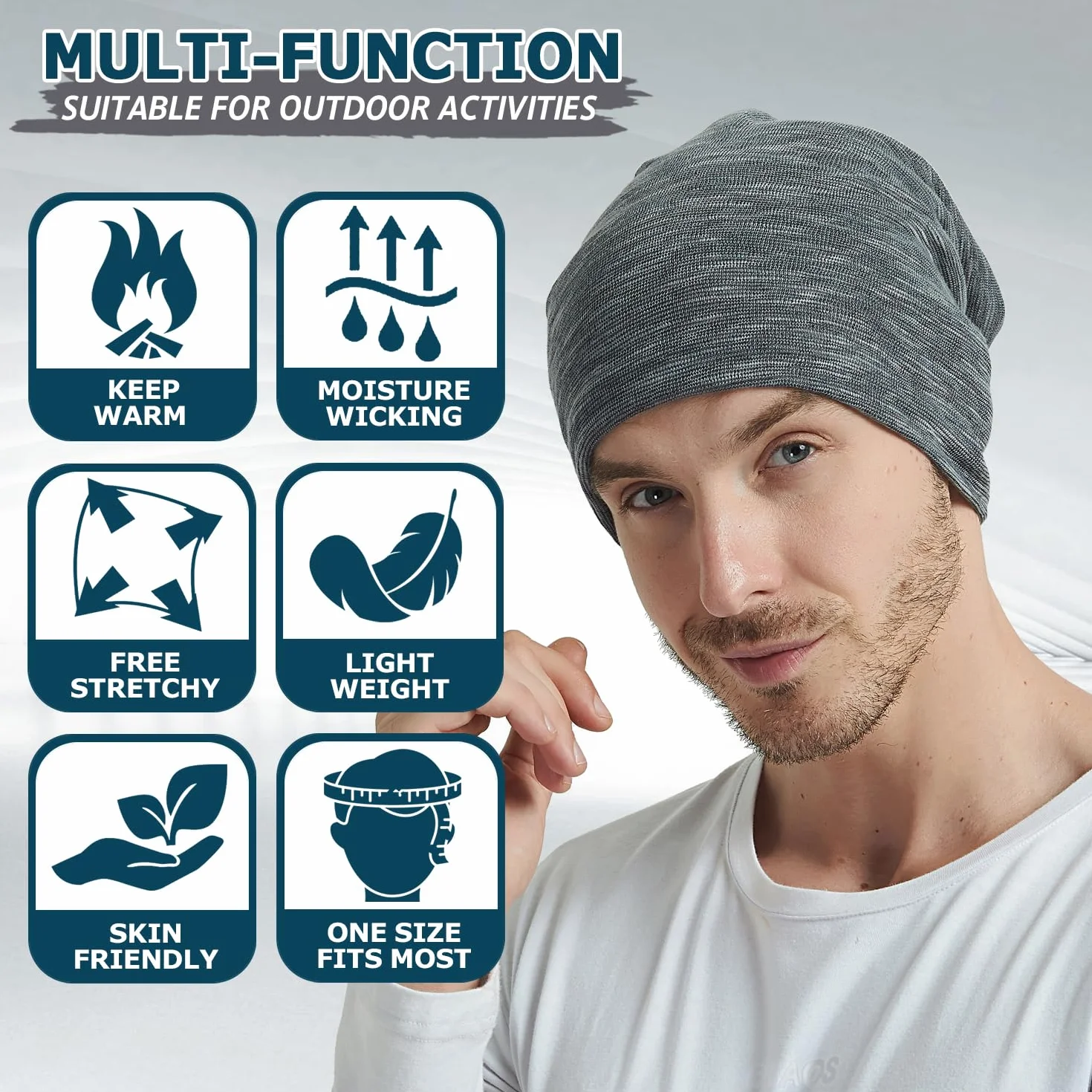 EINSKEY Czapka unisex slouch beanie, cienka & oddychająca, lekka dzianina na sezon przejściowy, dla biegaczy/rowerzystów/osób po chemii (54-59 cm)