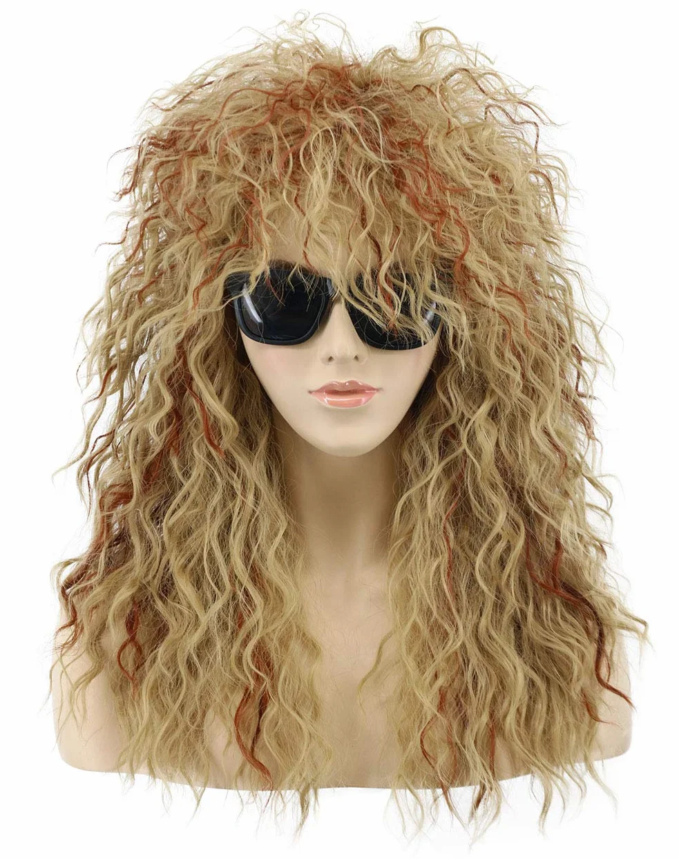 VGbeaty Vokuhila peruka damska z długimi lokami w stylu lat 70., 80. XX wieku, blond, mieszana, czerwona, punkowa, rockowa, peruka na Halloween, do kostiumu
