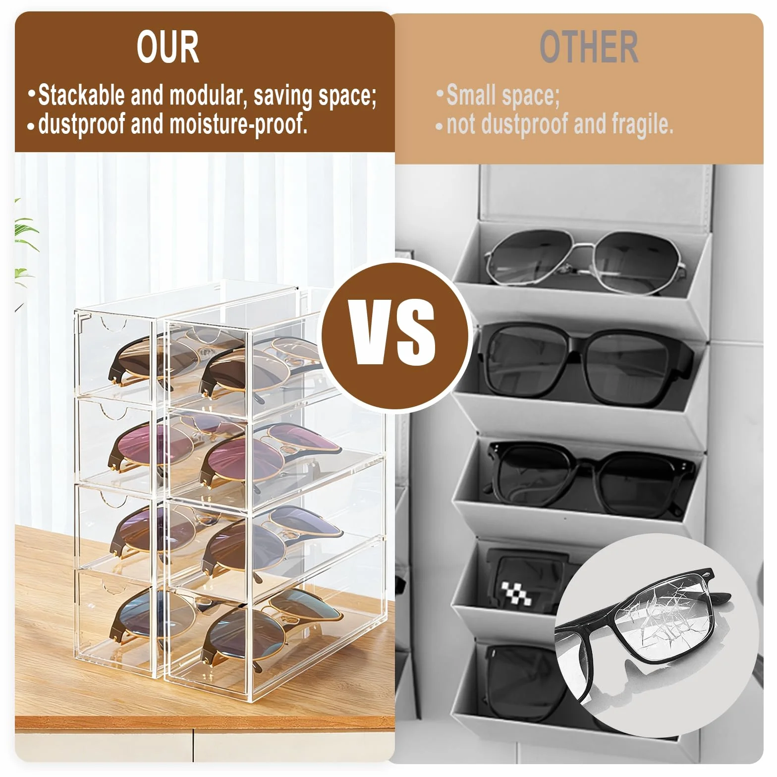 Przezroczysty organizer na okulary akrylowy 4 szuflady 6,5x17,5x24,5 cm